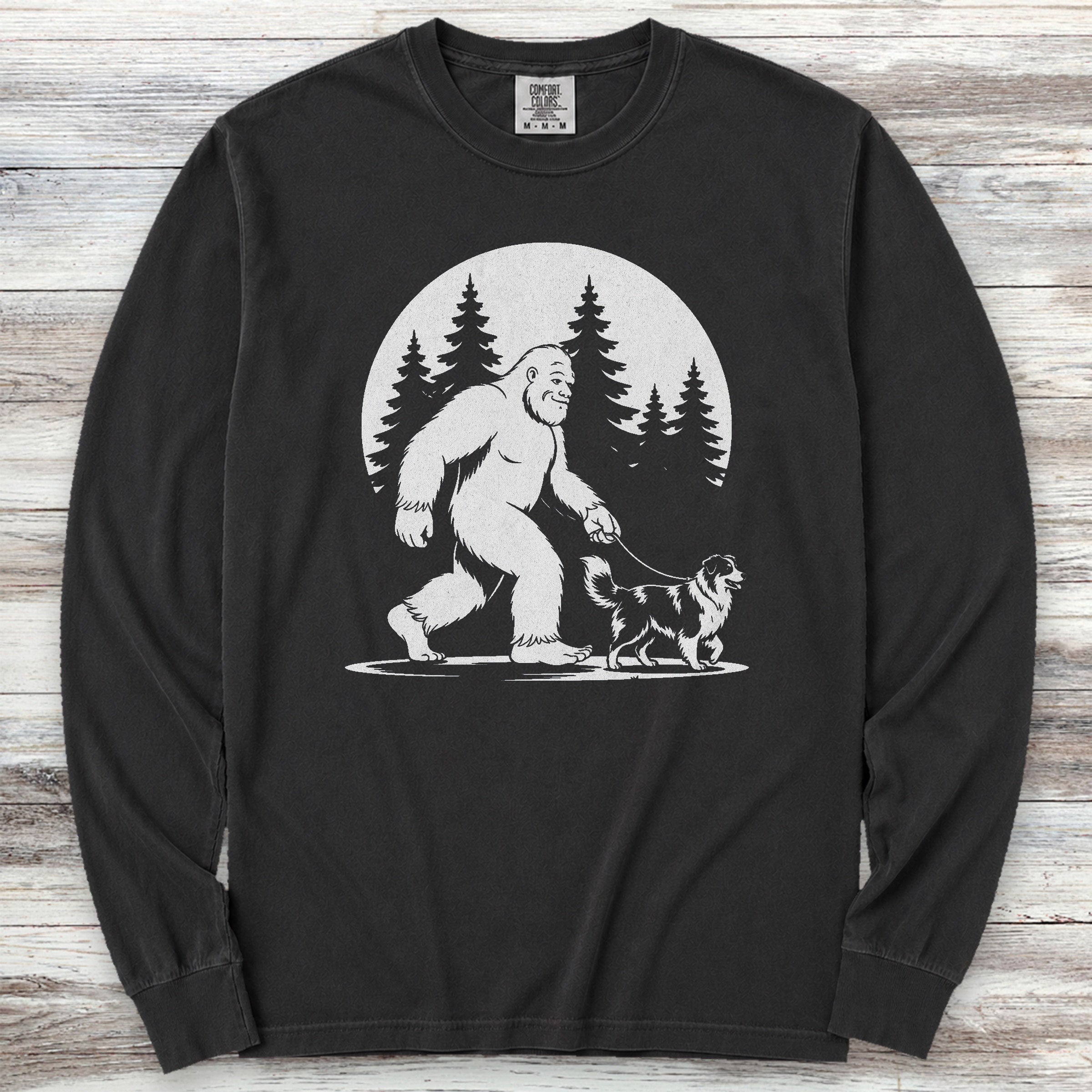 Australian Shepherd Bigfoot Long Sleeve Tee - Black