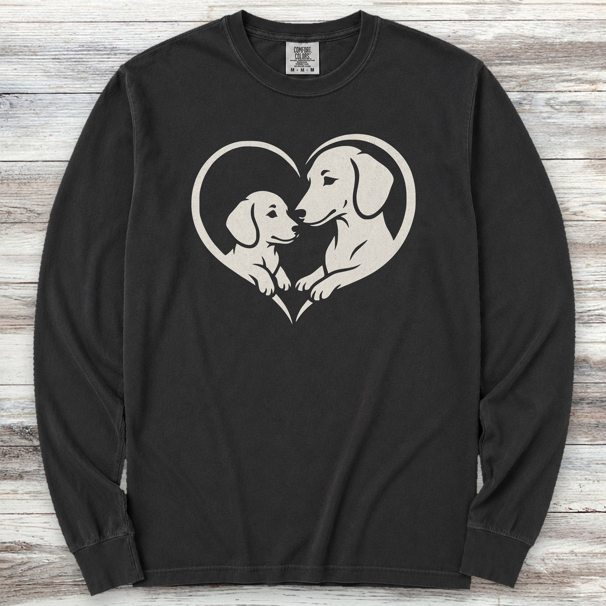 Dachshund Heart Bond Long Sleeve Tee - Black