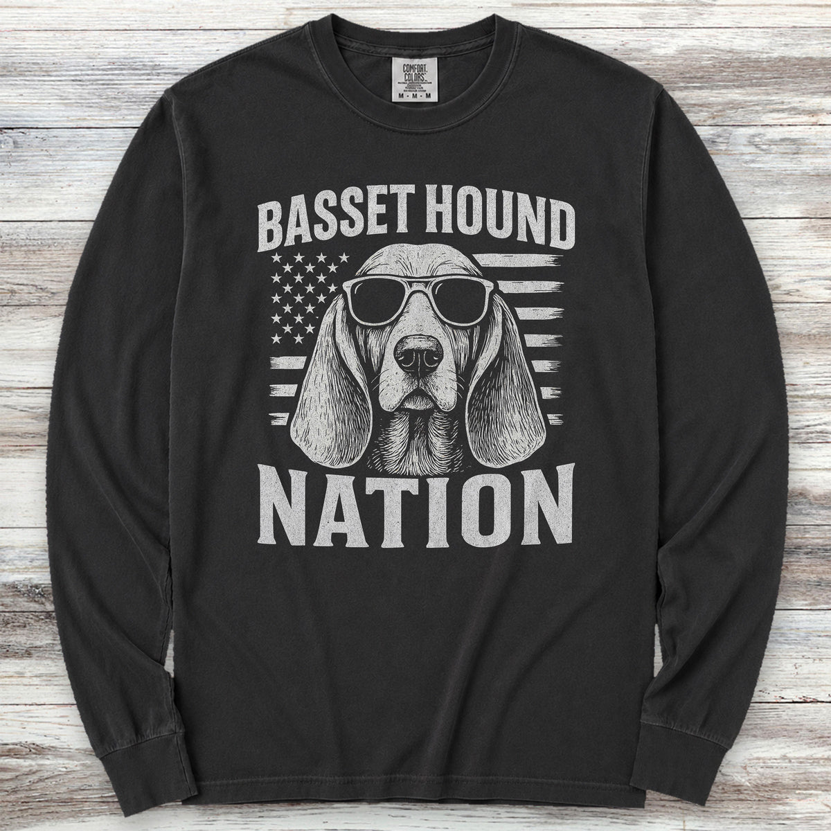 Basset Hound Nation Long Sleeve Tee - Black