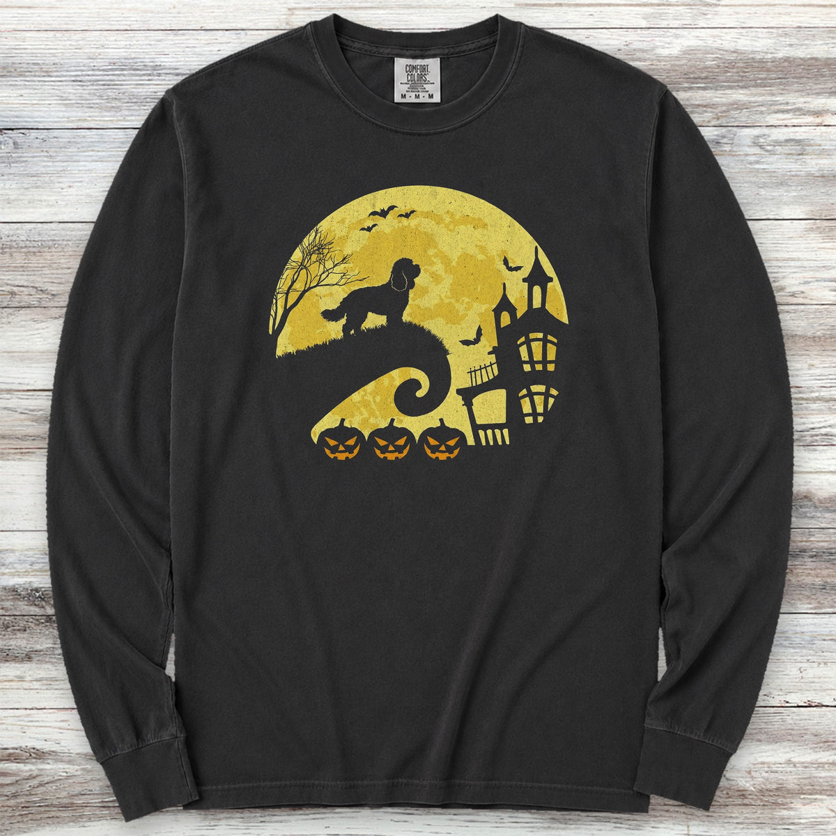 Cockapoo Halloween Moon Long Sleeve Tee - Black