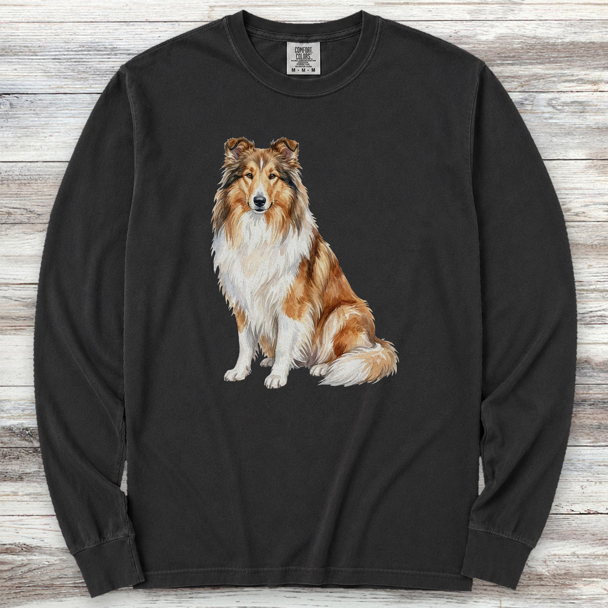 Rough Collie Watercolor Long Sleeve Tee - Black