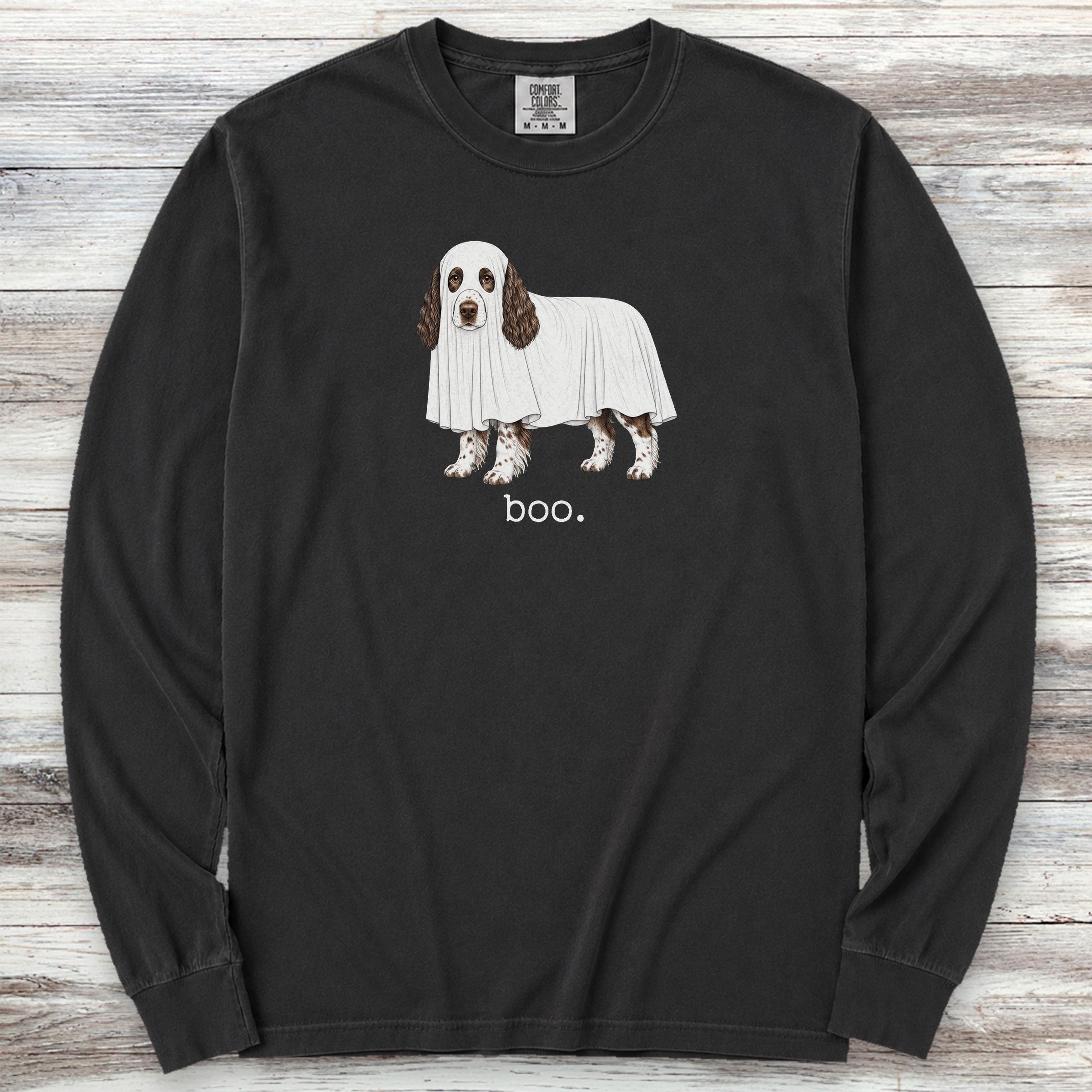 English Springer Spaniel Boo Long Sleeve Tee - Black