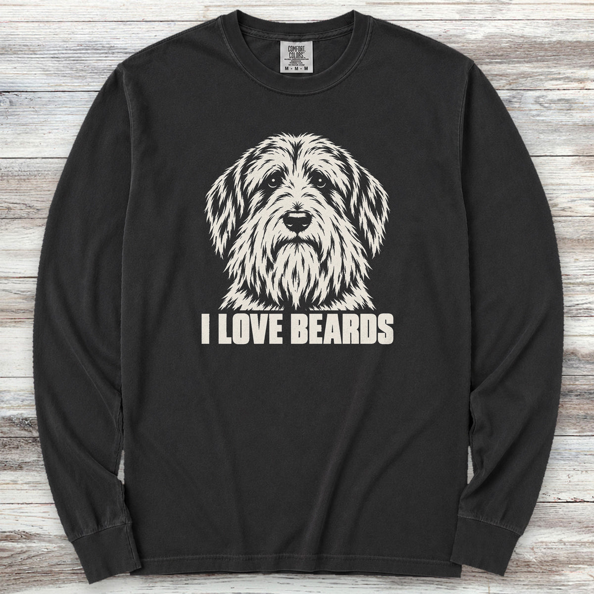 Bearded Collie I Love Beards Long Sleeve Tee - Black