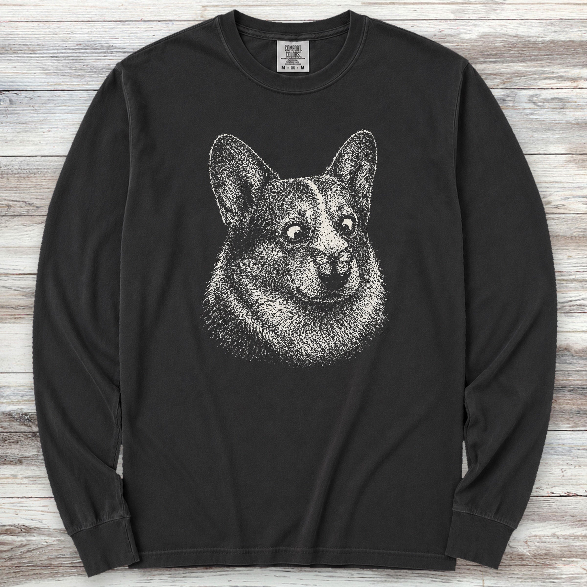 Corgi Butterfly Long Sleeve Tee - Black