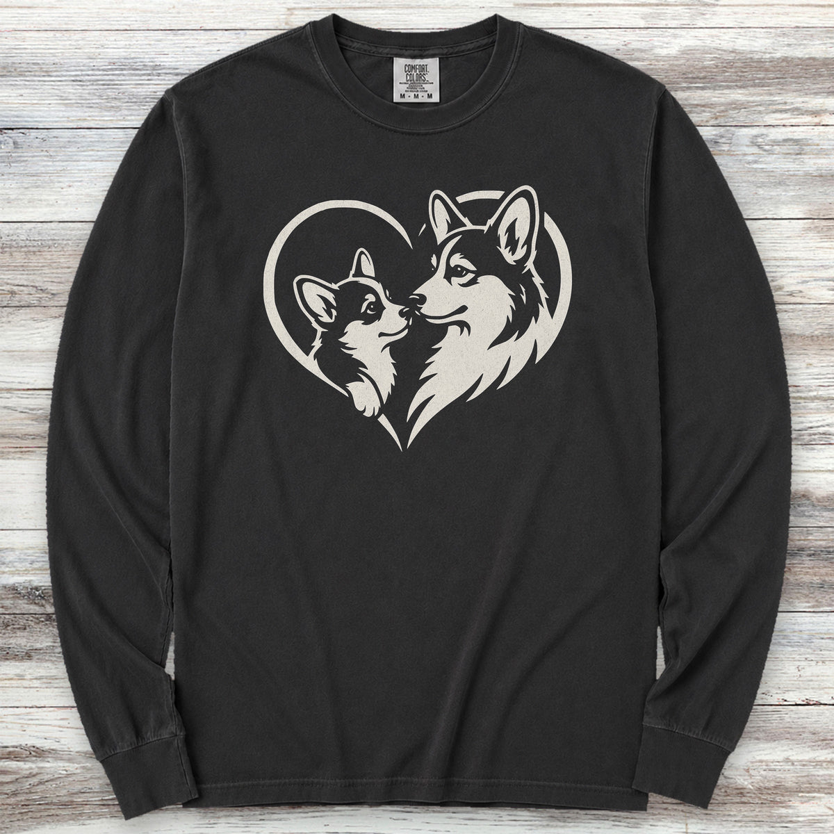 Corgi Heart Bond Long Sleeve Tee - Black