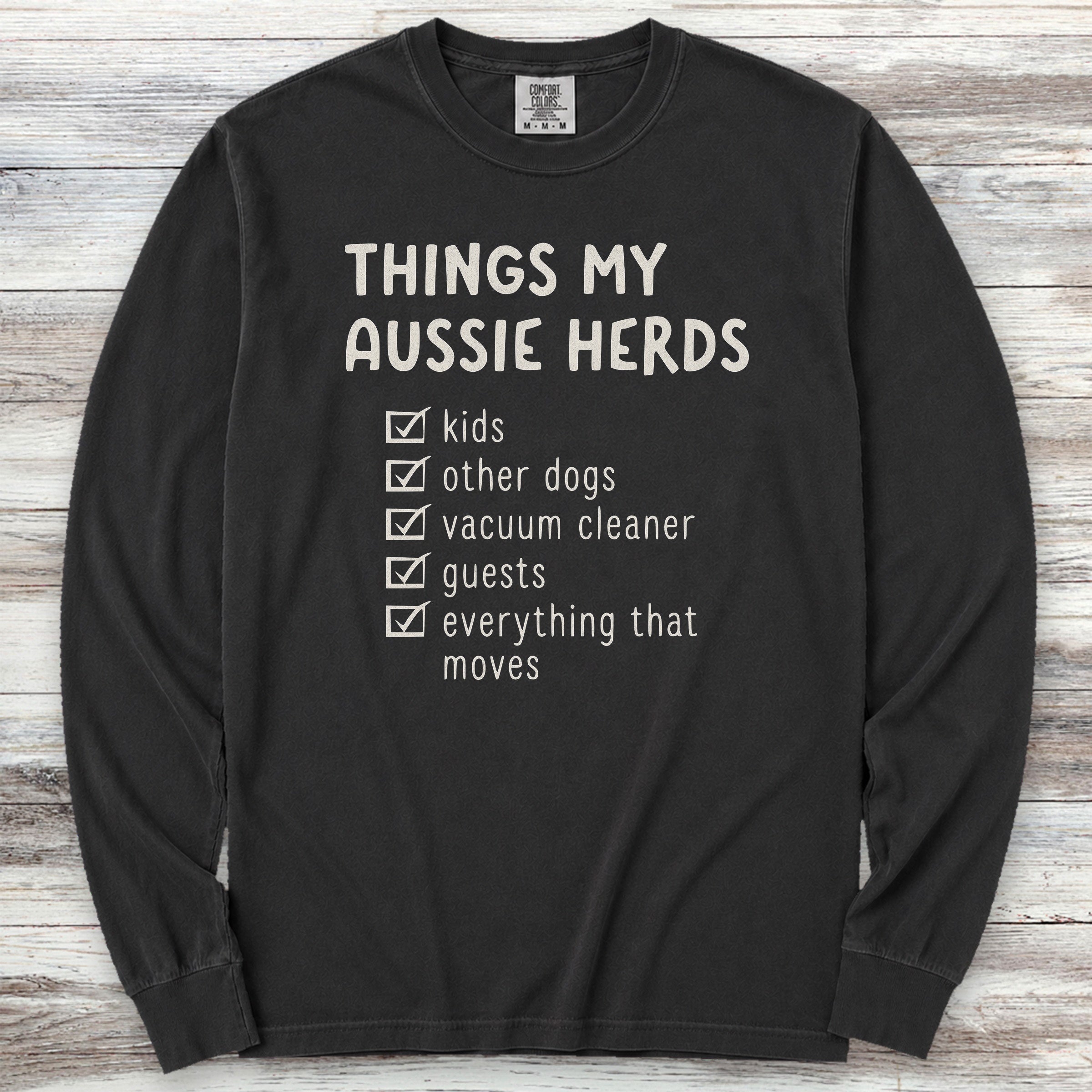 Australian Shepherd Herding List Long Sleeve Tee - Black