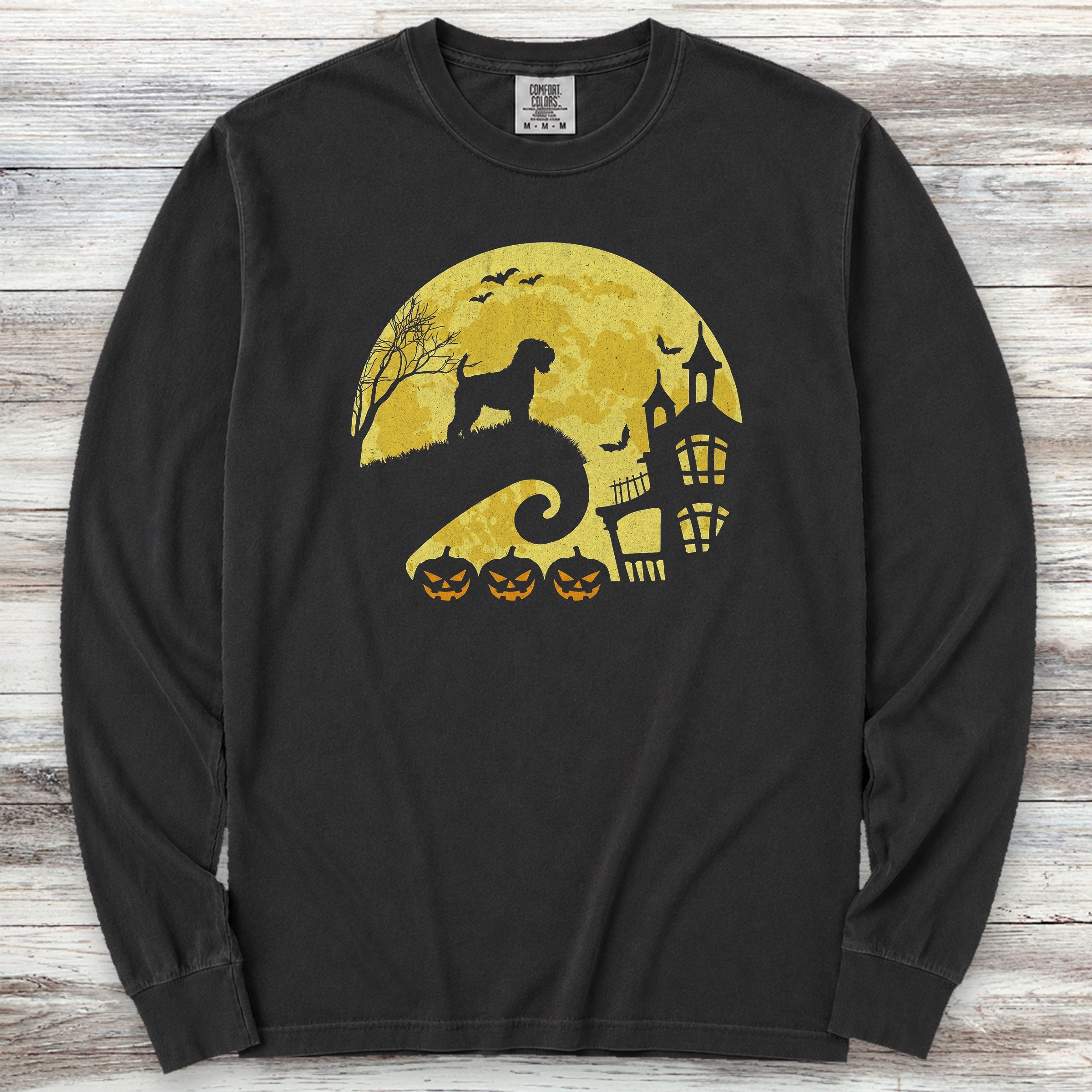 Wheaten Terrier Halloween Moon Long Sleeve Tee - Black