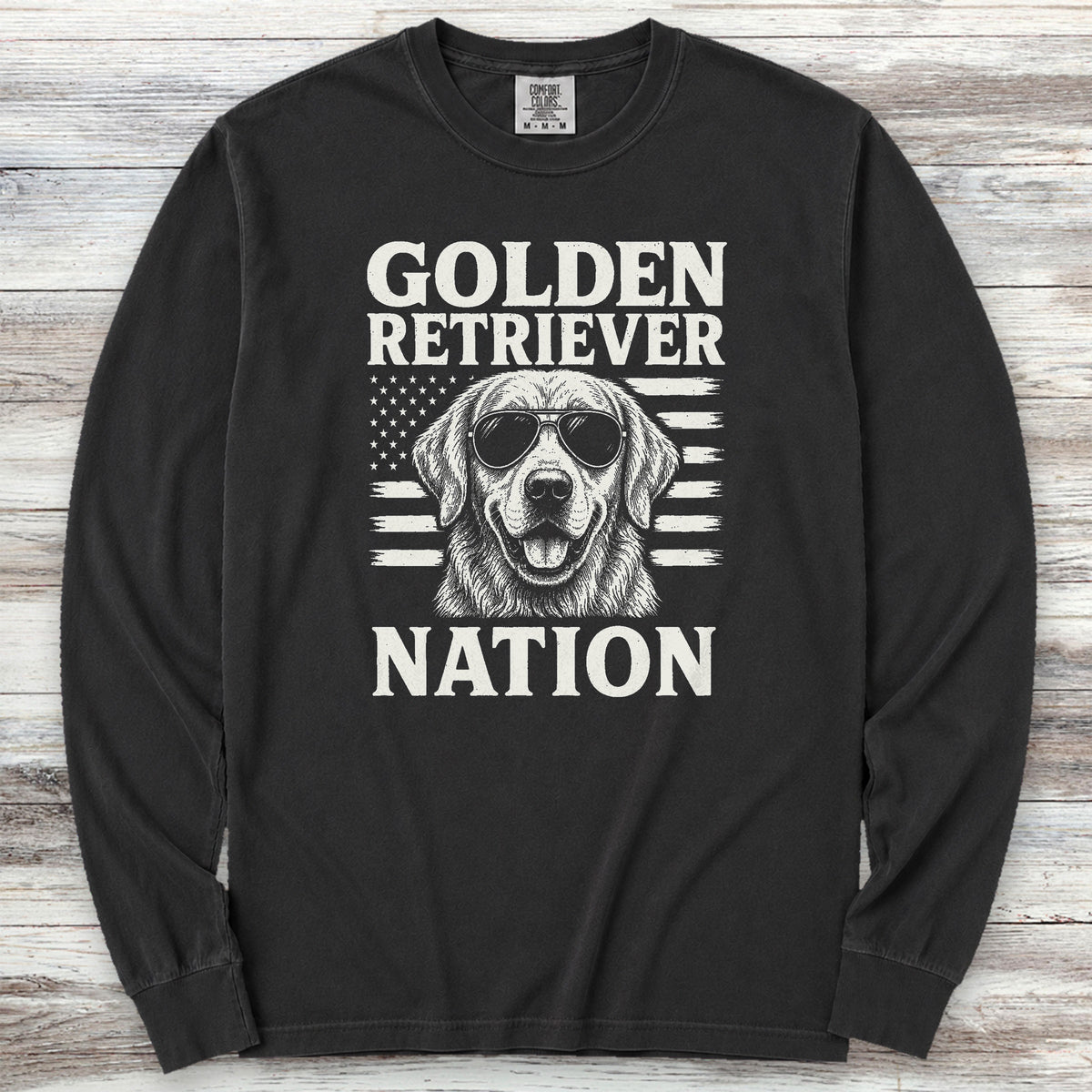 Golden Retriever Nation Long Sleeve Tee - Black