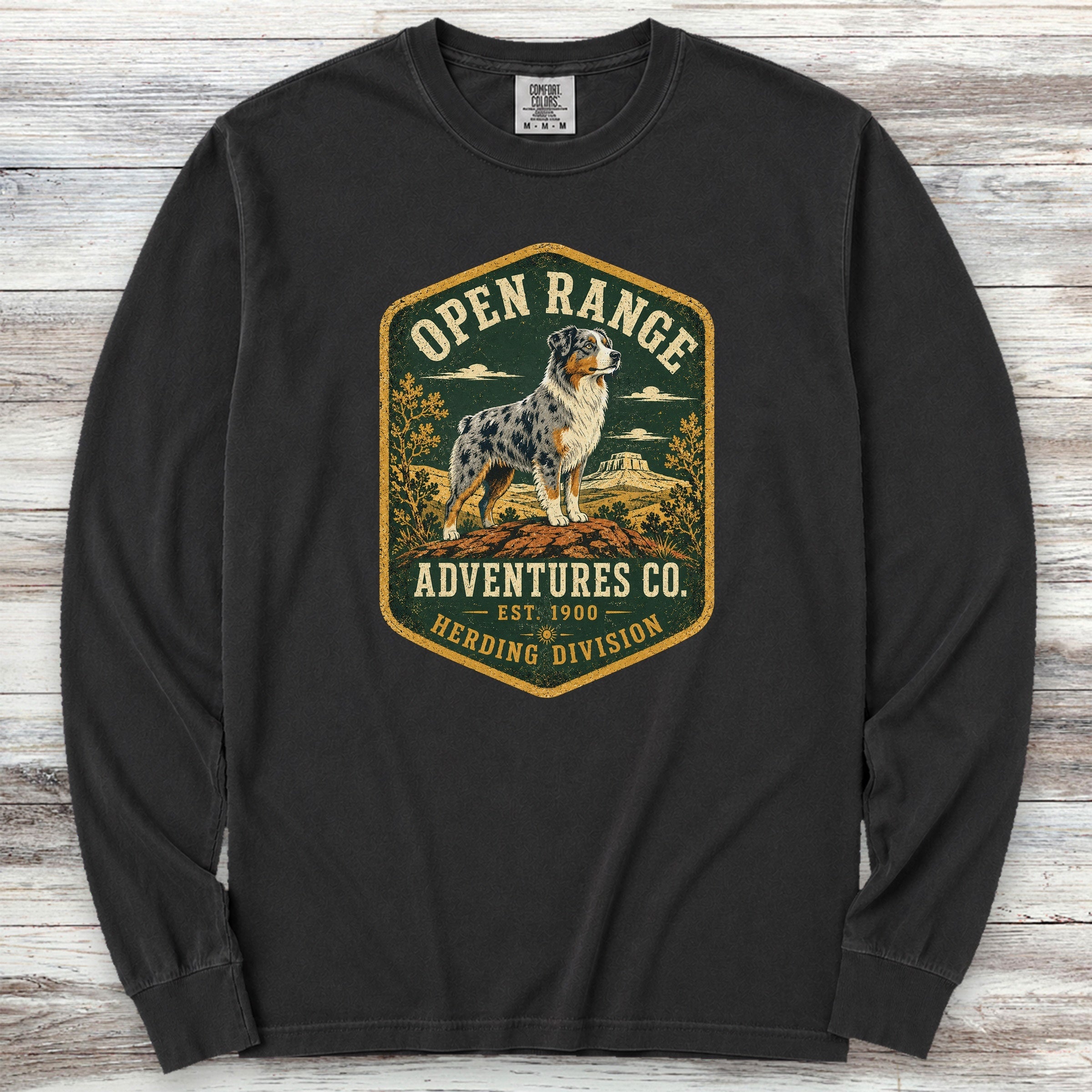 Australian Shepherd Adventures Long Sleeve Tee - Black