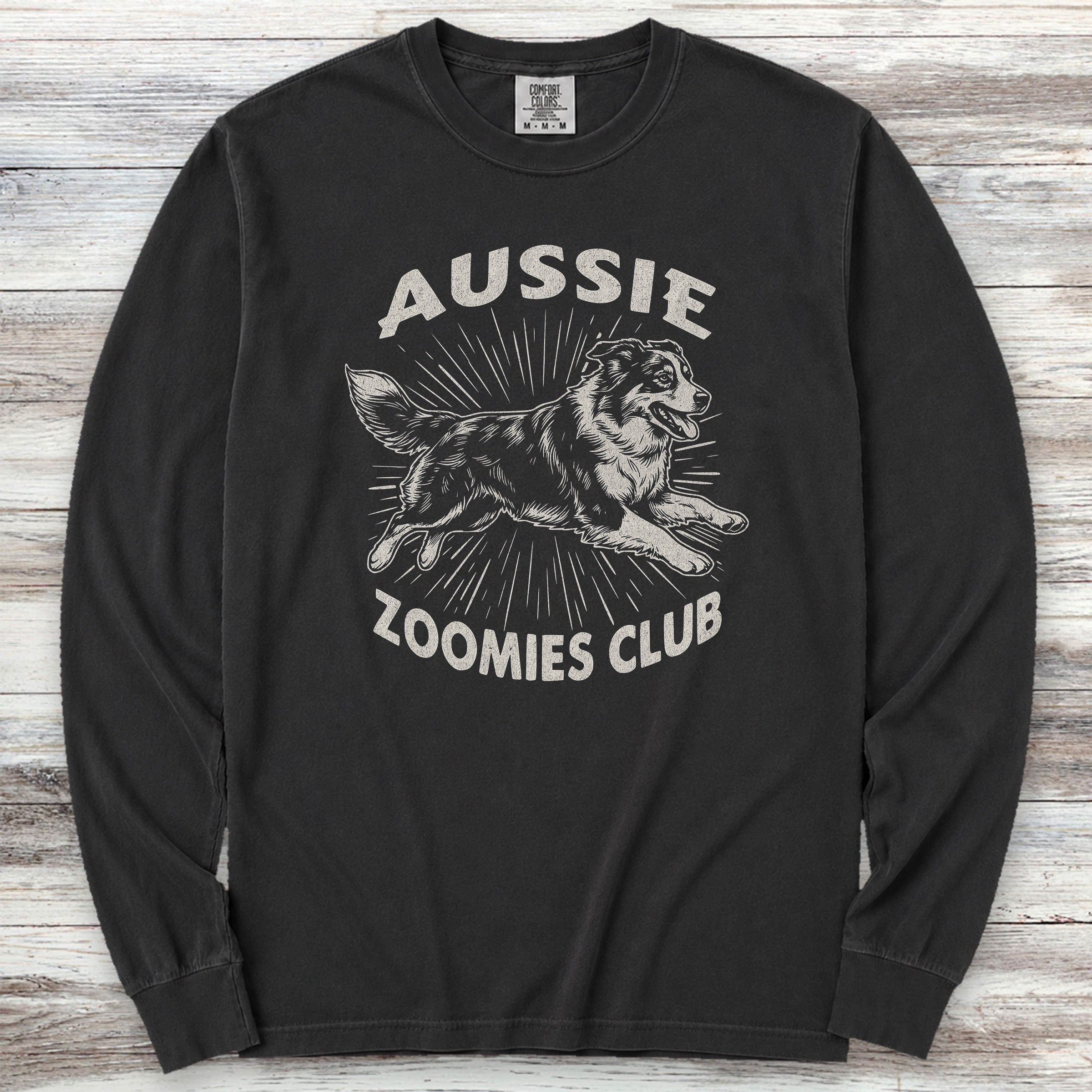 Australian Shepherd Zoomies Long Sleeve Tee - Black
