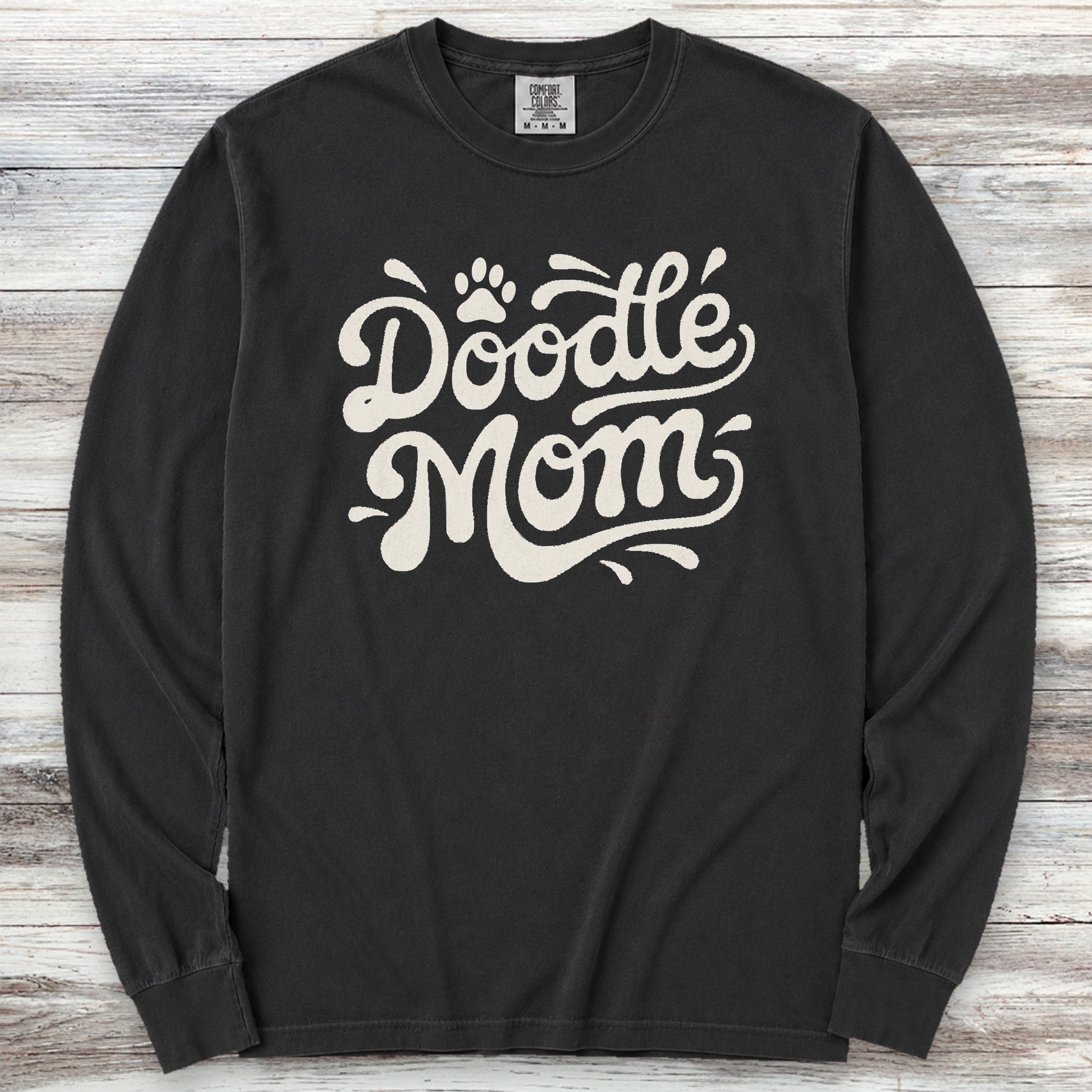 Doodle Groovy Mom Long Sleeve Tee - Black