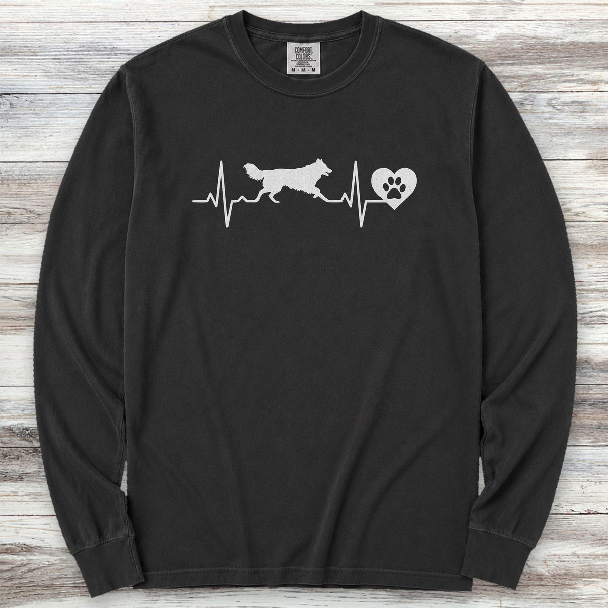 Border Collie Heartbeat Long Sleeve Tee - Black