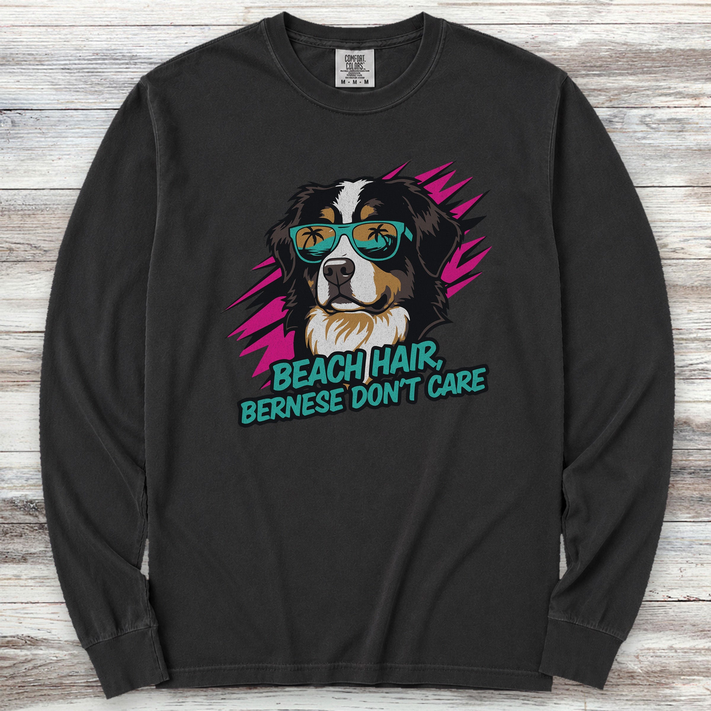 Bernese Mountain Dog Beach Hair Long Sleeve Tee - Black