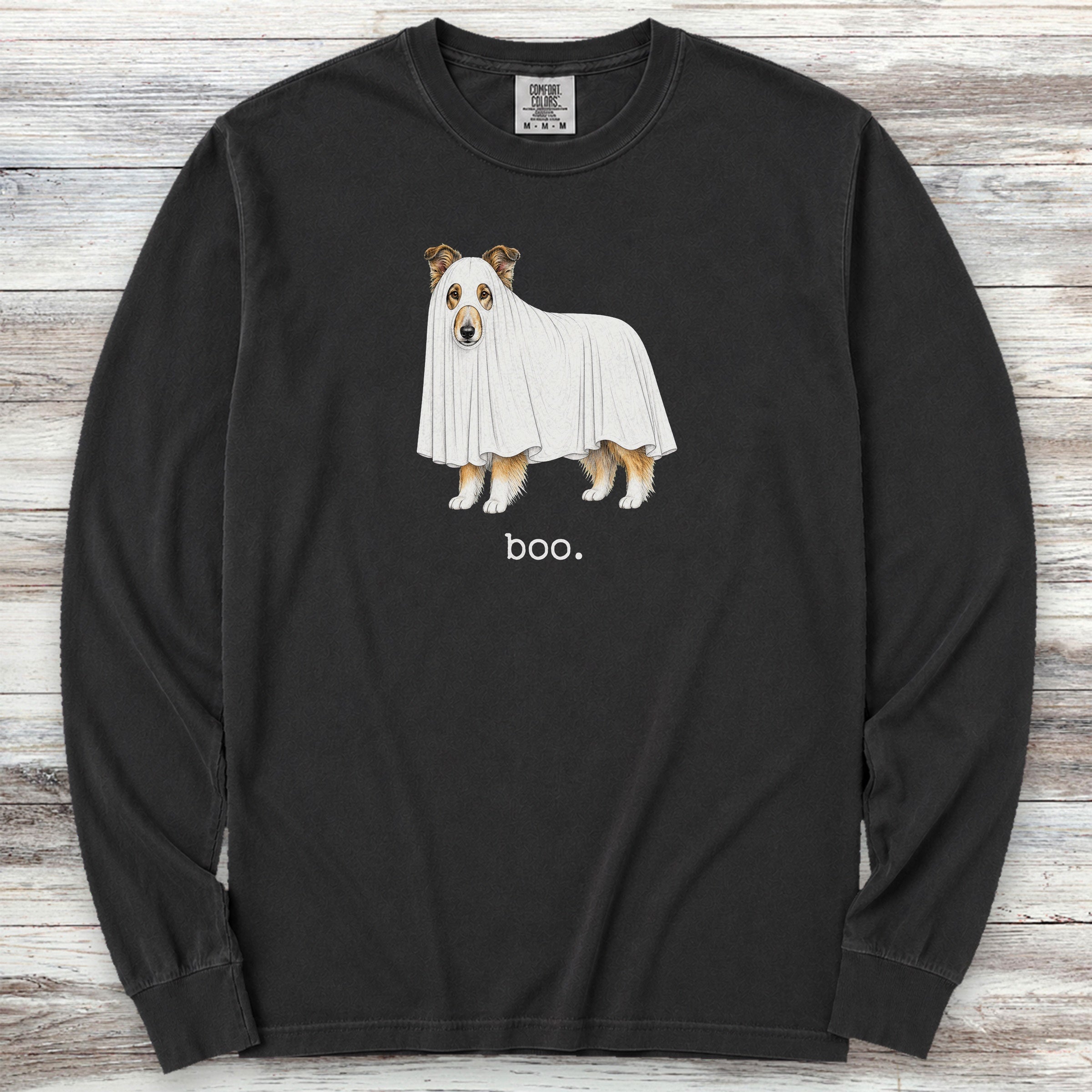 Rough Collie Boo Long Sleeve Tee - Black