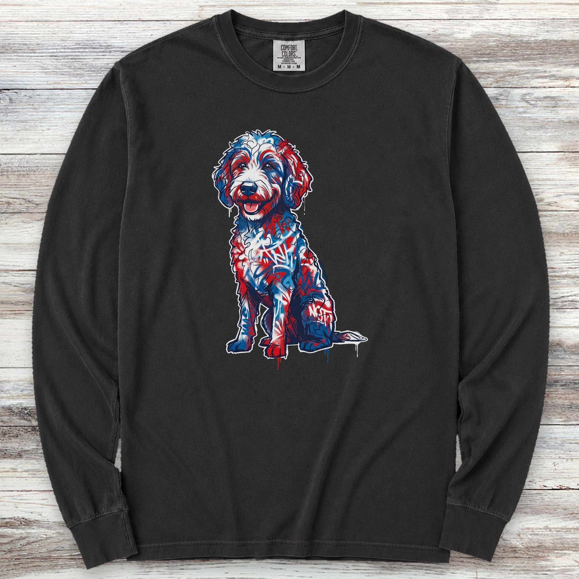 Doodle American Graffiti Art Long Sleeve Tee - Black