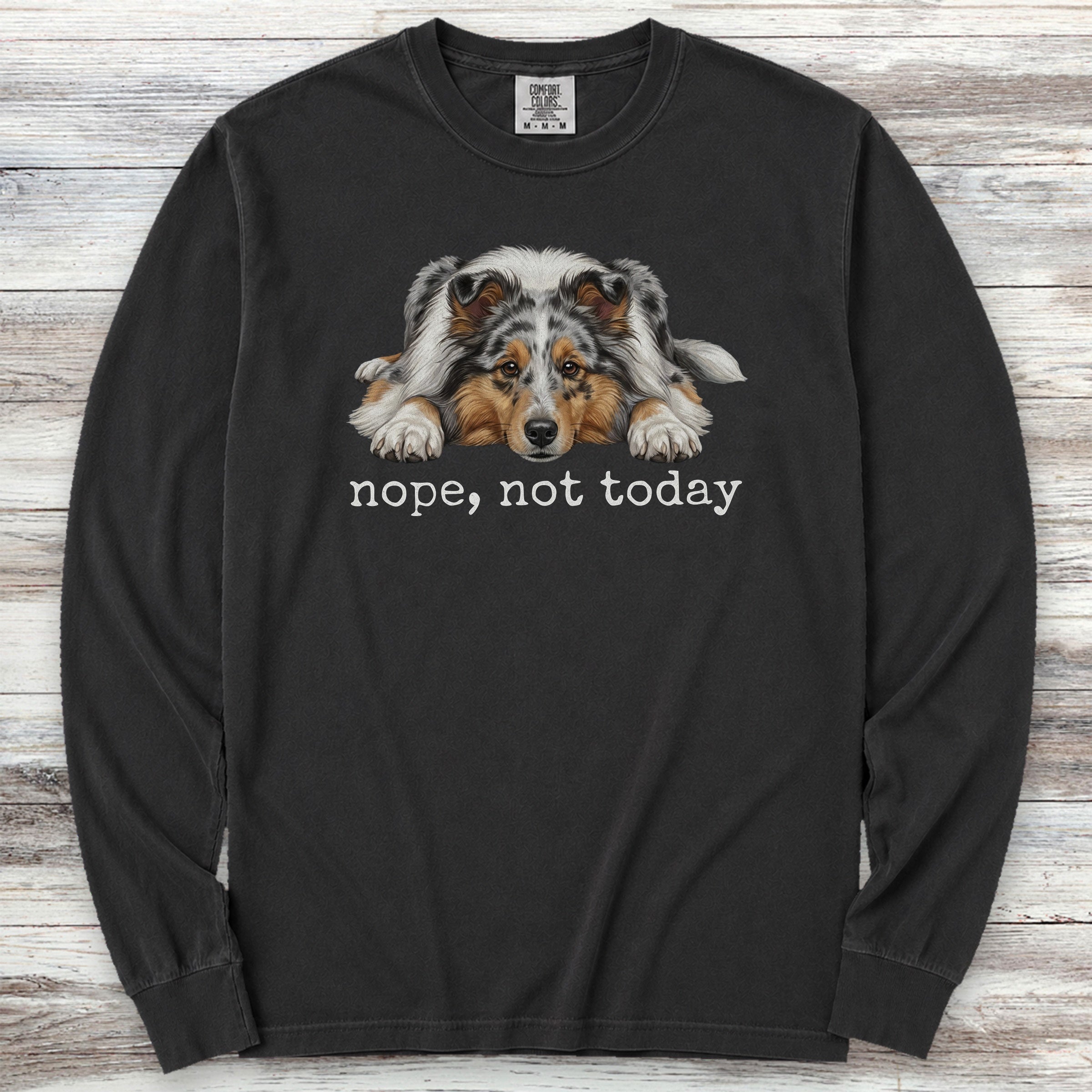 Shetland Sheepdog Blue Merle Nope Long Sleeve Tee - Black