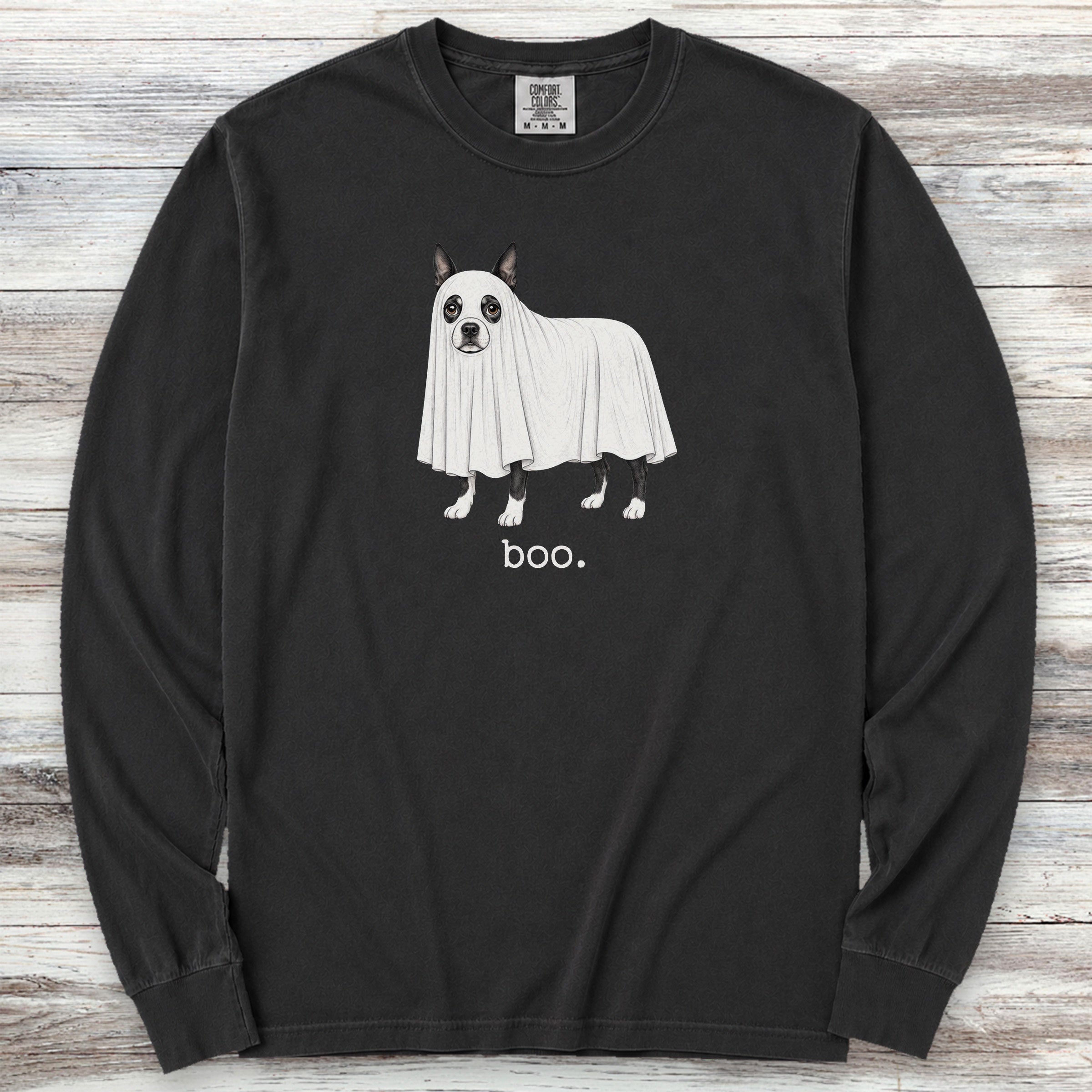 Boston Terrier Boo Long Sleeve Tee - Black
