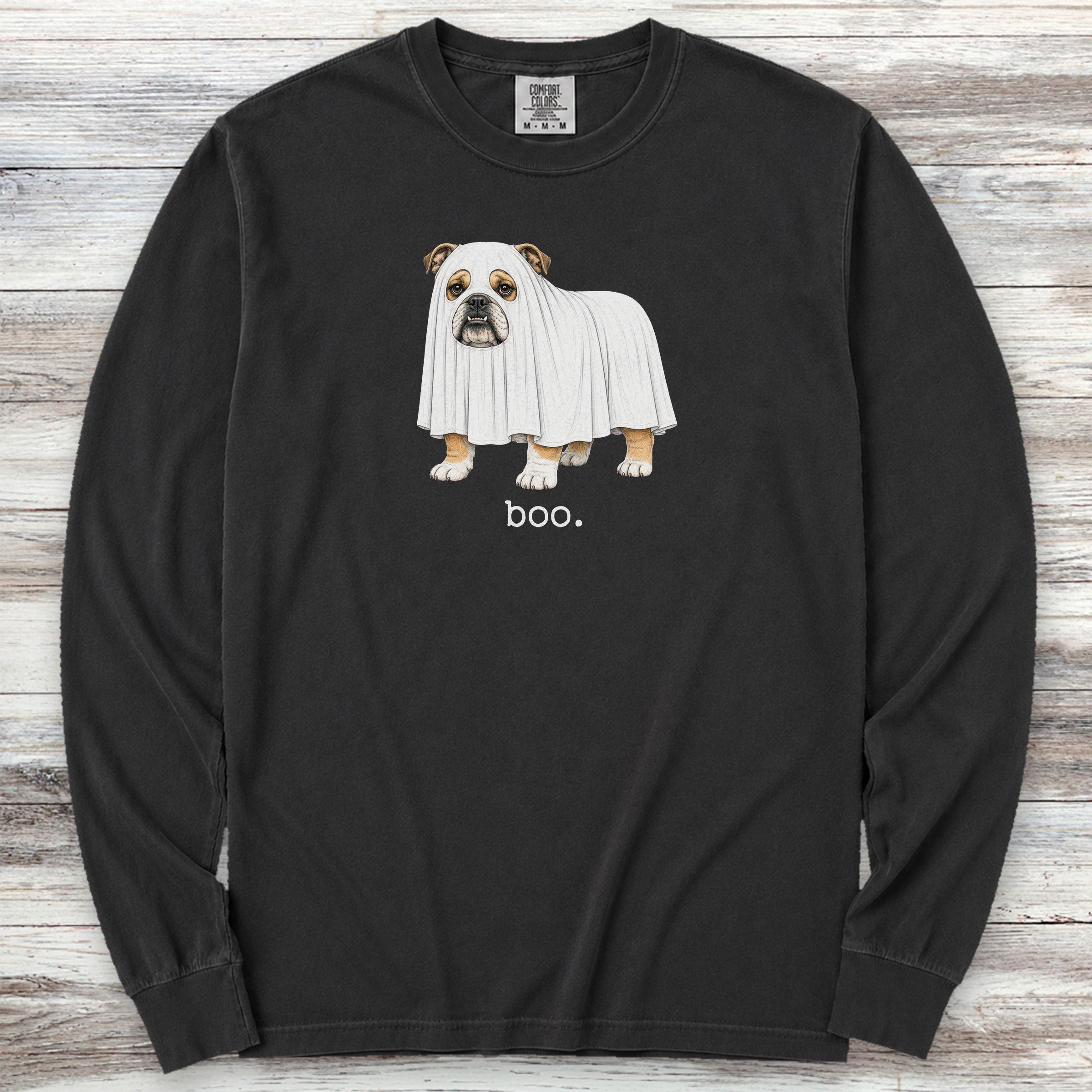 English Bulldog Boo Long Sleeve Tee - Black