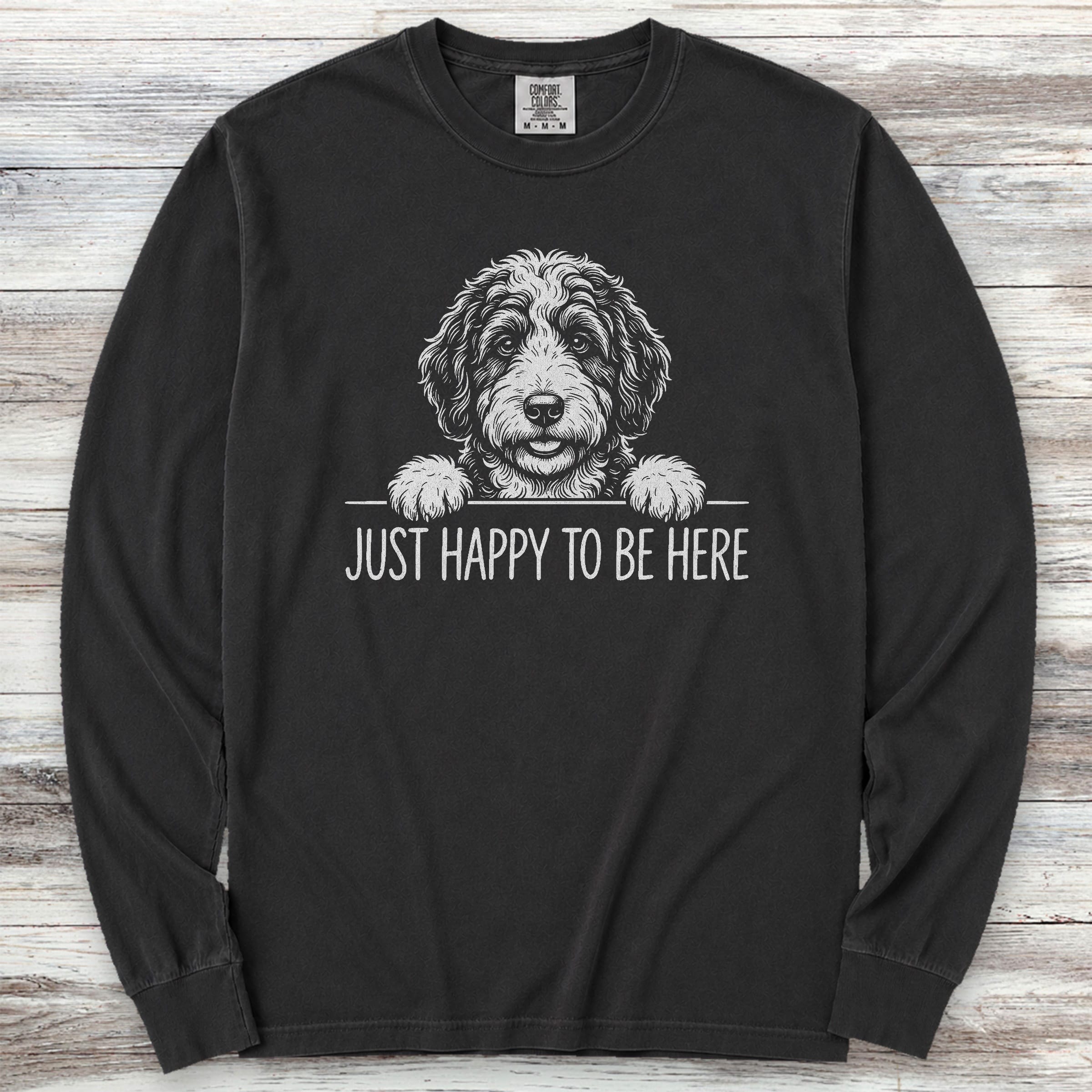 Bernedoodle Happy Long Sleeve Tee - Black