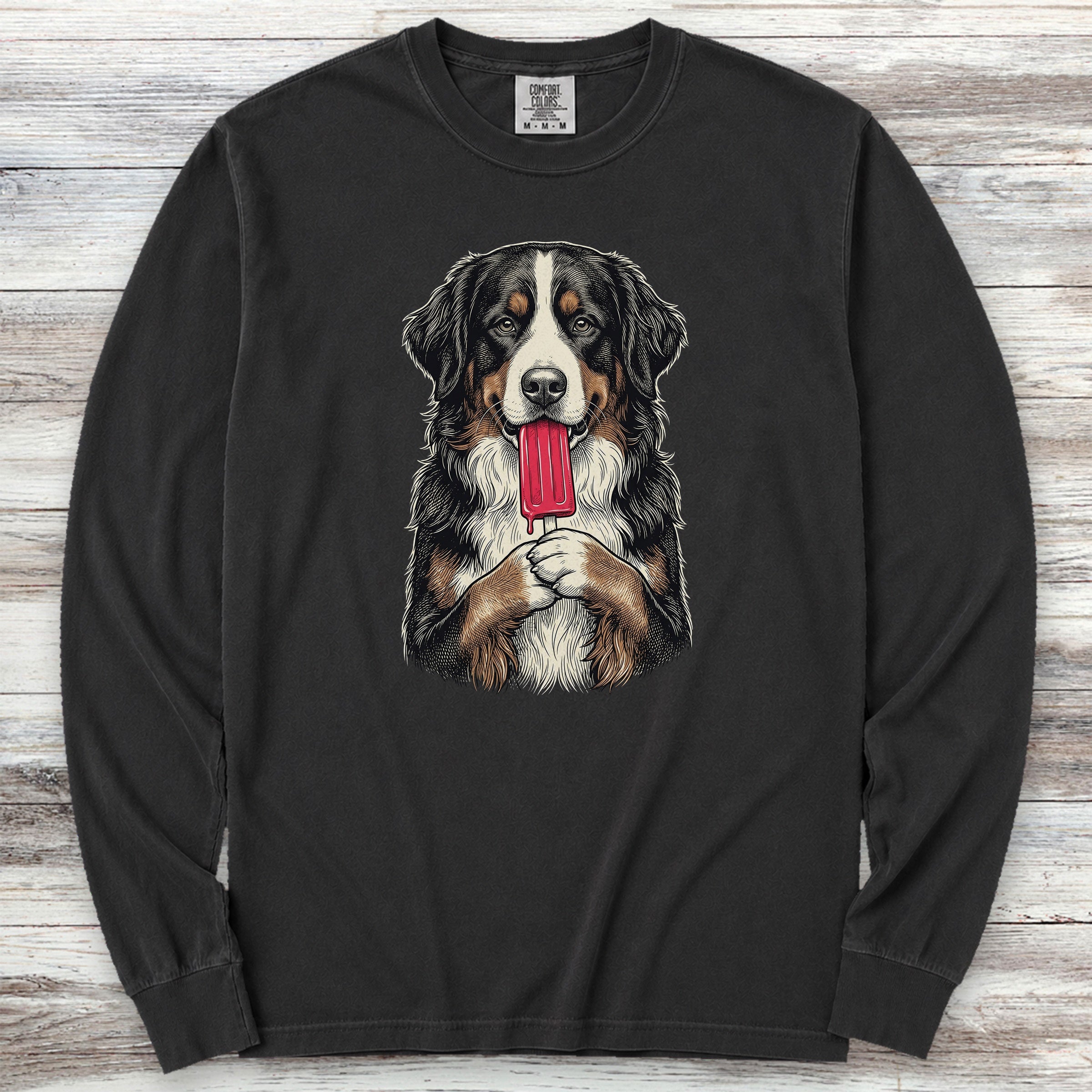 Bernese Mountain Dog Pupsicle Long Sleeve Tee - Black