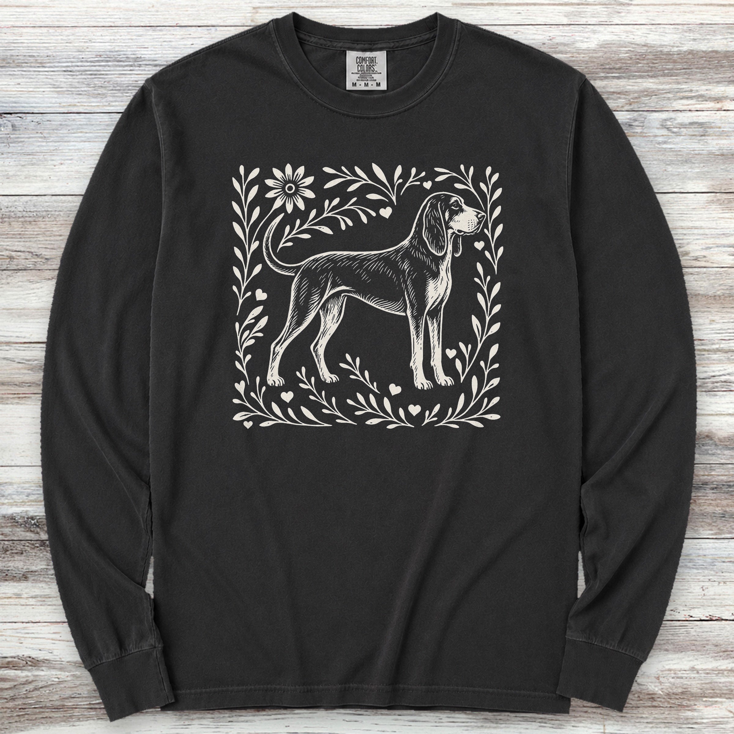 Coonhound Linocut Long Sleeve Tee - Black