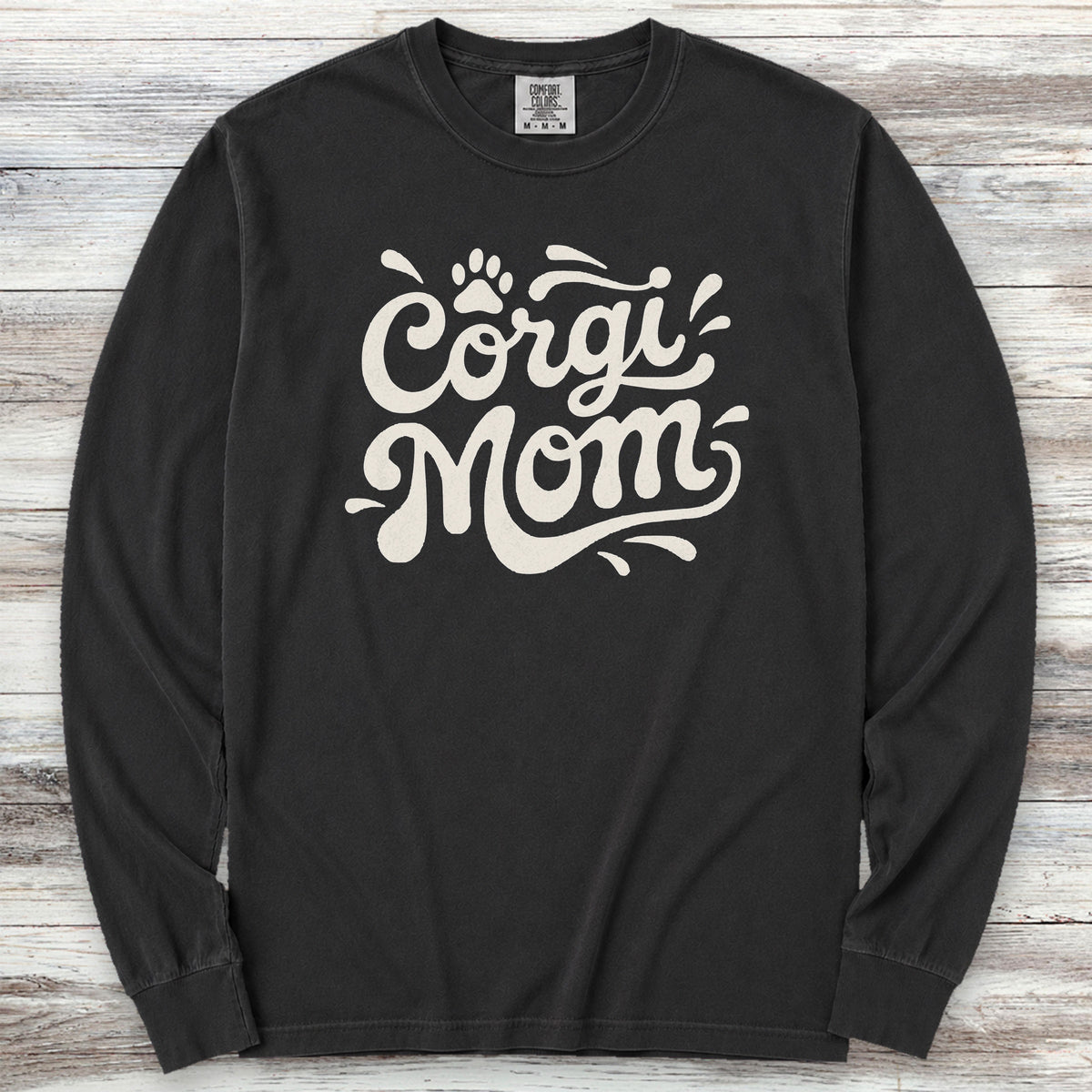 Corgi Groovy Mom Long Sleeve Tee - Black
