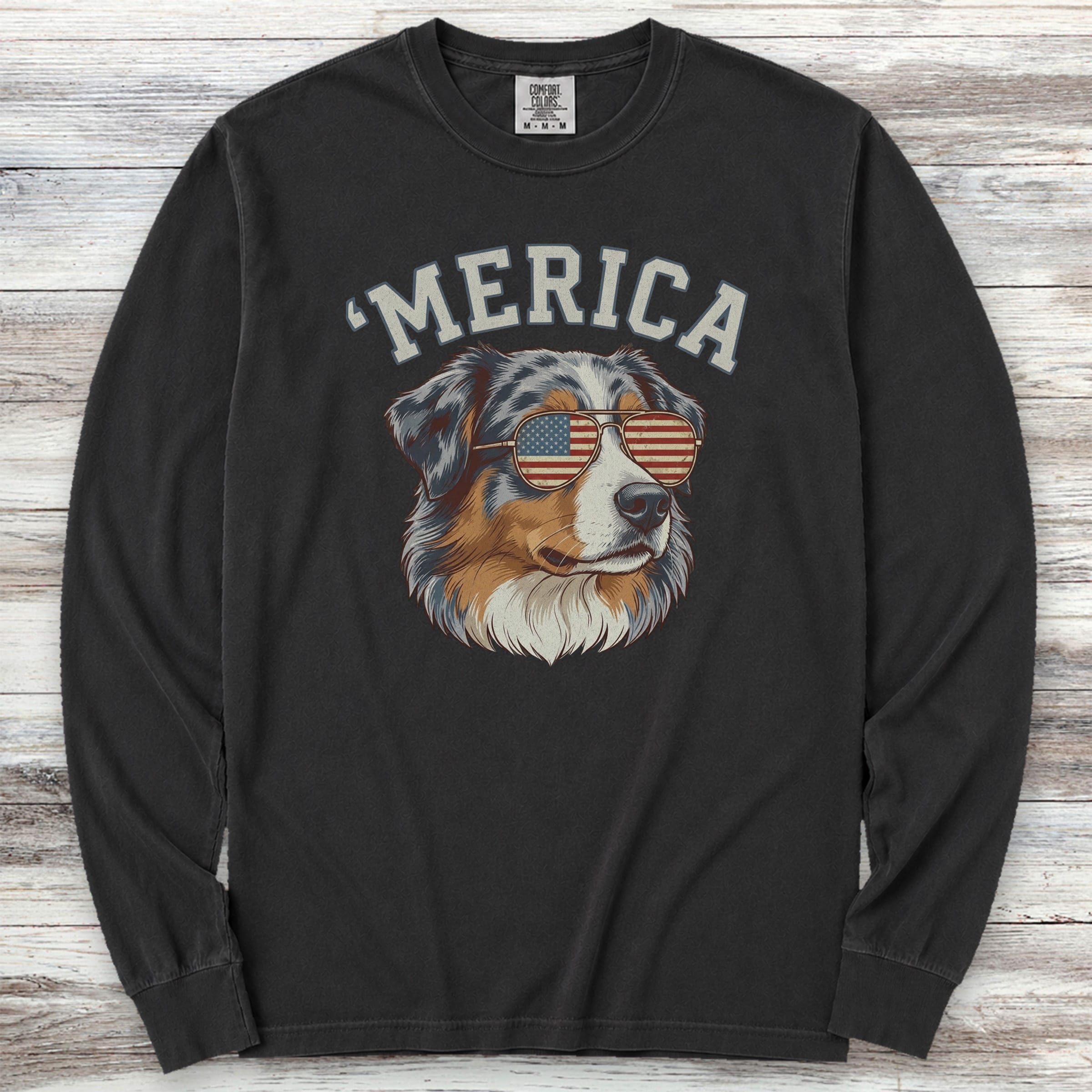 Australian Shepherd 'Merica Long Sleeve Tee - Black