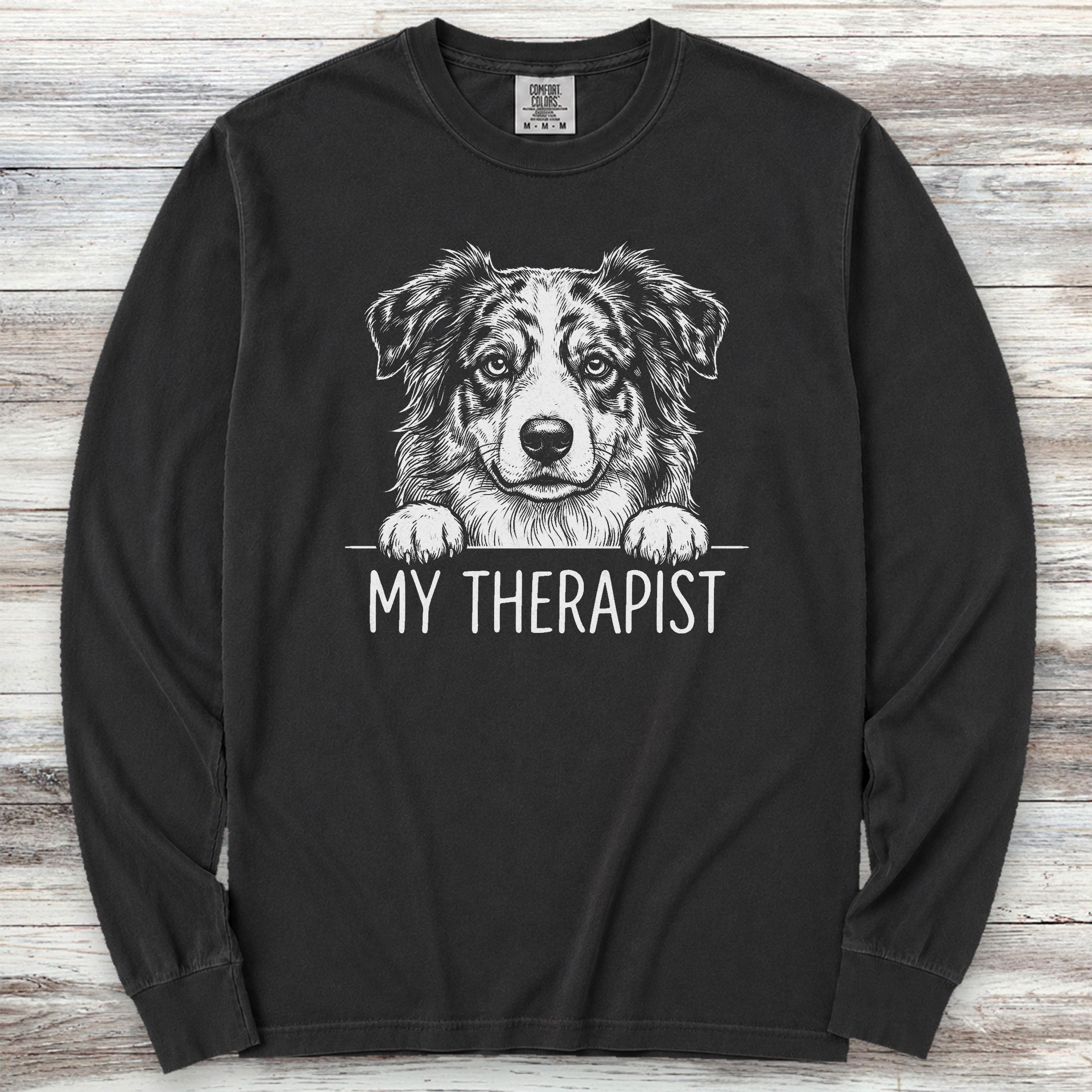 Australian Shepherd Therapist Long Sleeve Tee - Black
