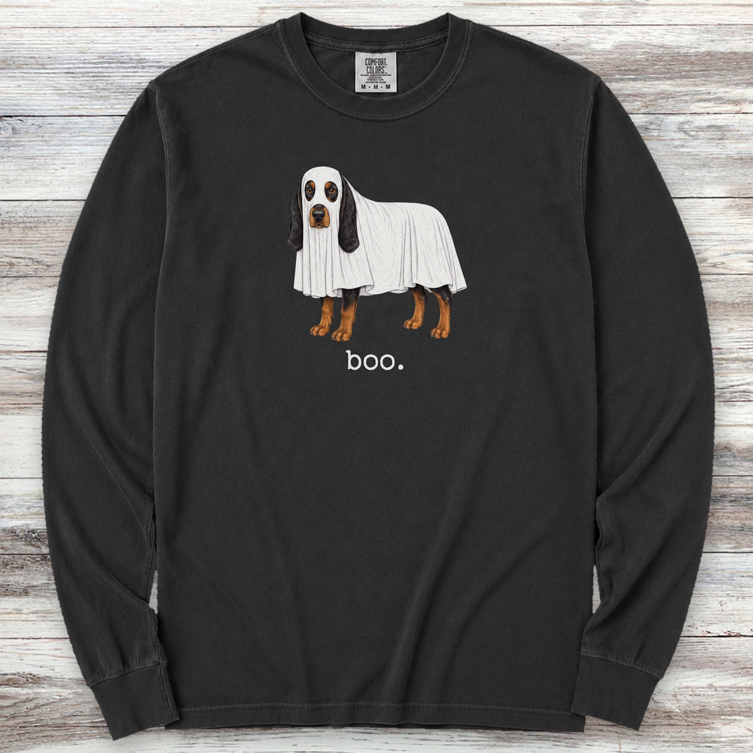Black and Tan Coonhound Boo Long Sleeve Tee - Black