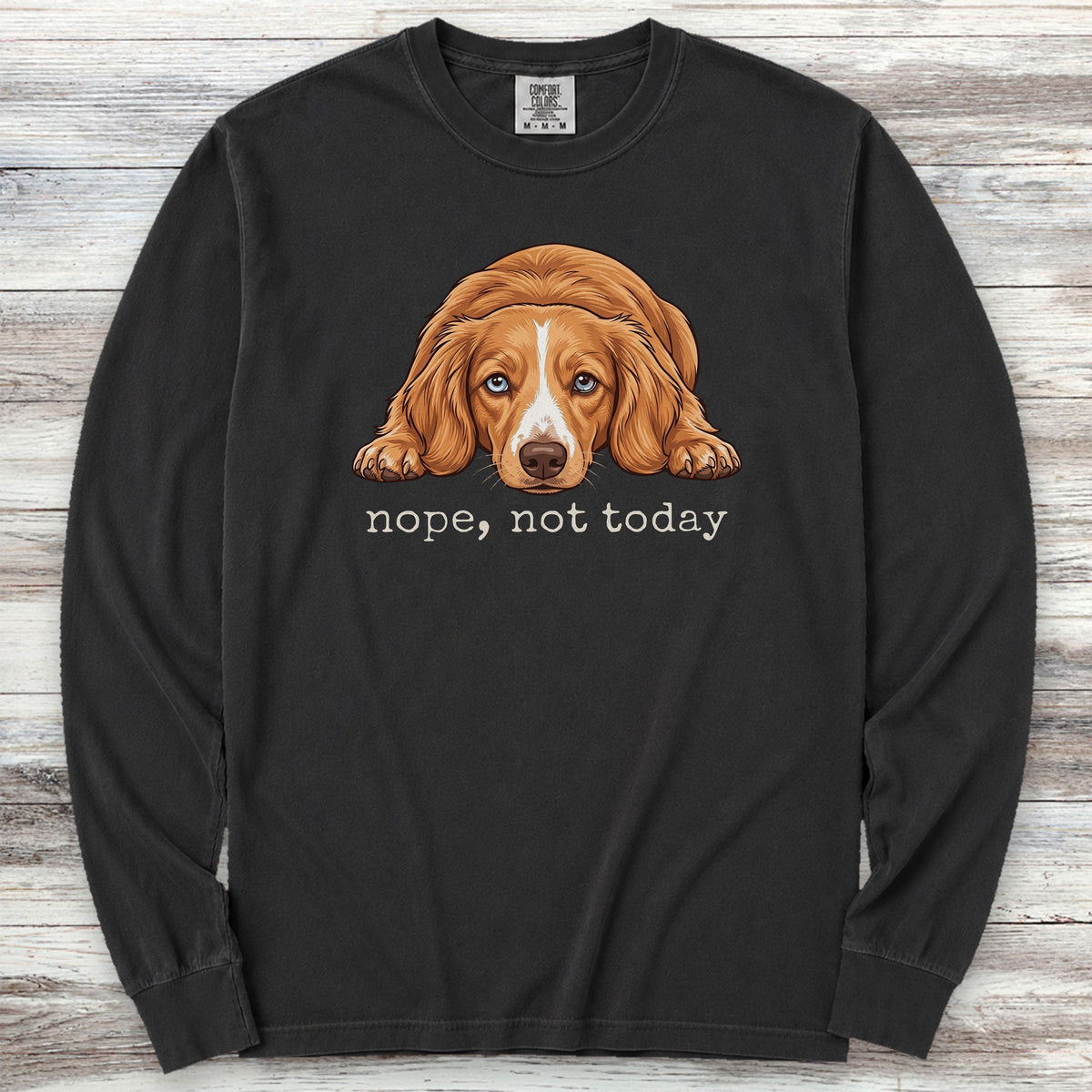 Dachshund Long Hair Red Piebald Nope Long Sleeve Tee - Black