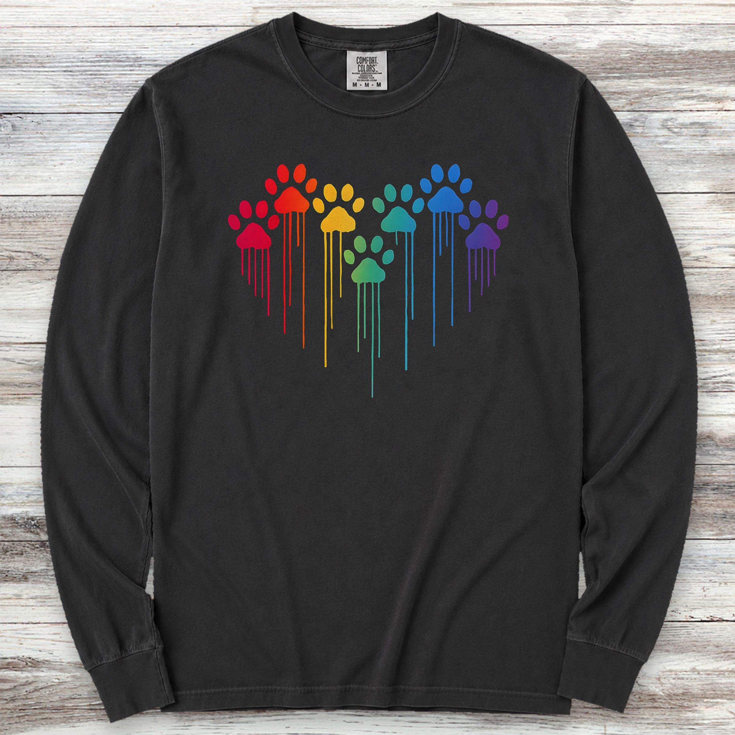 Rainbow Heart Prints Long Sleeve Tee - Black