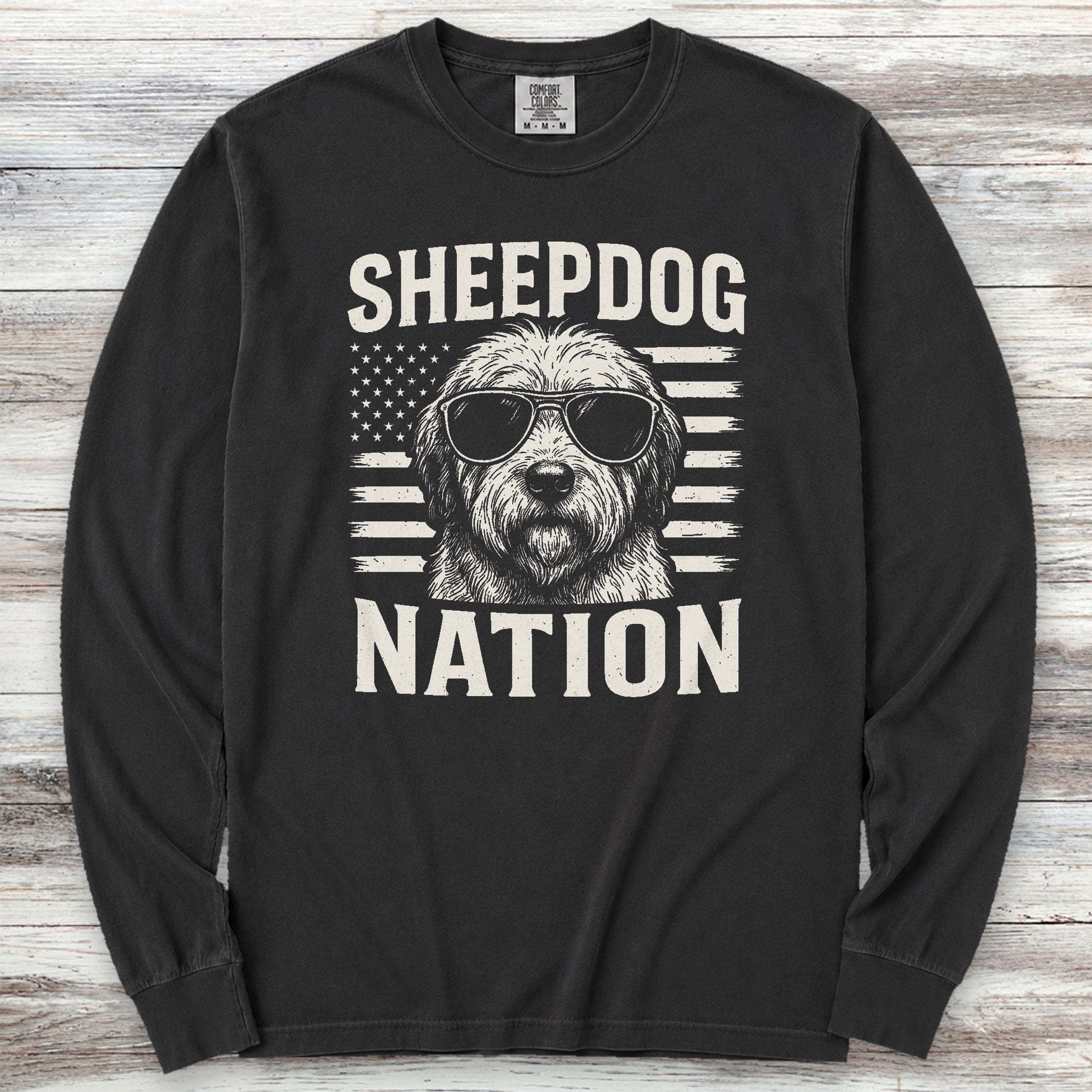 Old English Sheepdog Nation Long Sleeve Tee - Black