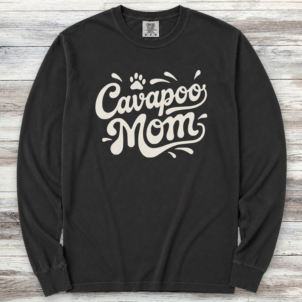Cavapoo Groovy Mom Long Sleeve Tee - Black