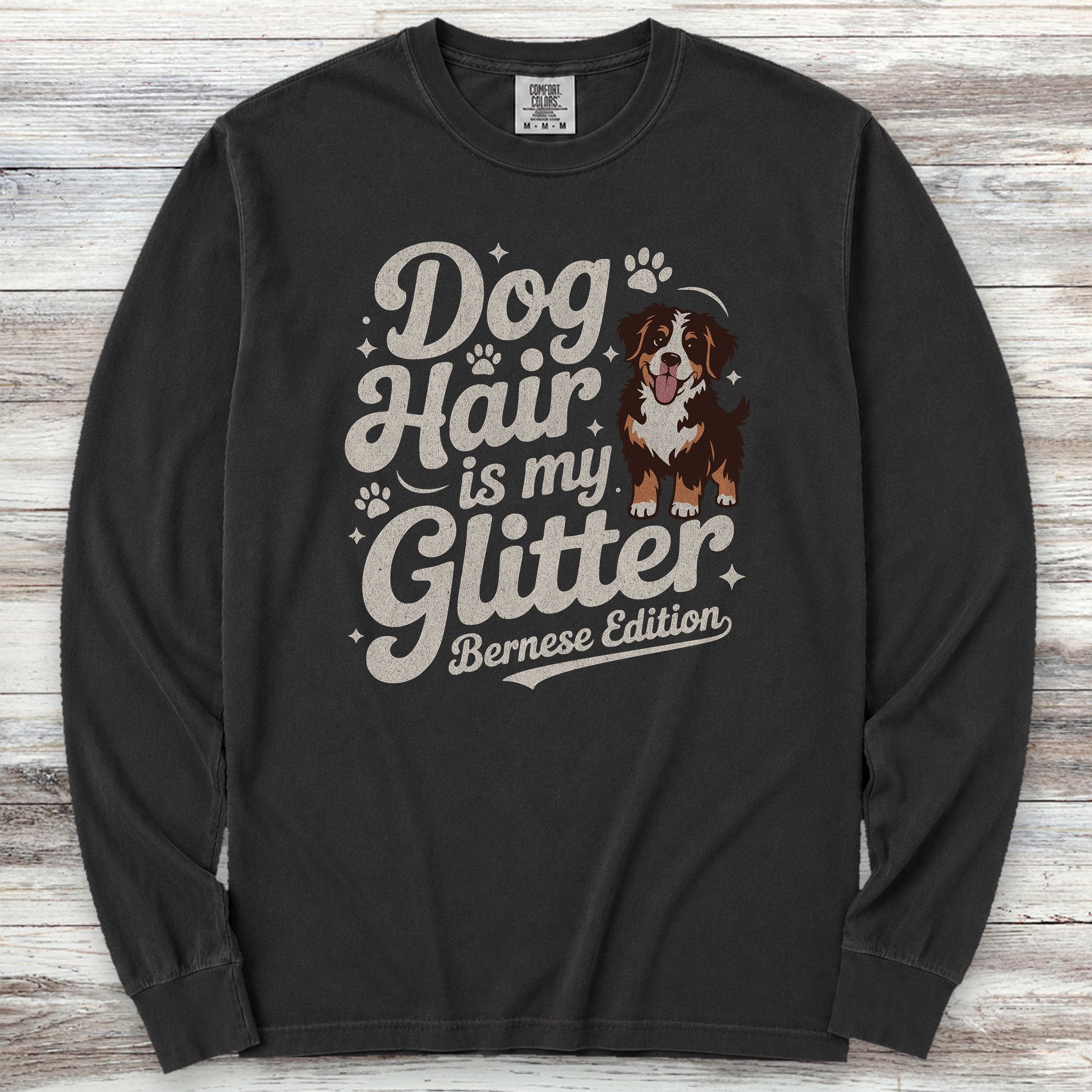 Bernese Mountain Dog Glitter Long Sleeve Tee - Black