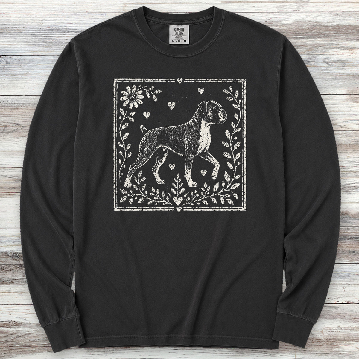 Boxer Linocut Long Sleeve Tee - Black