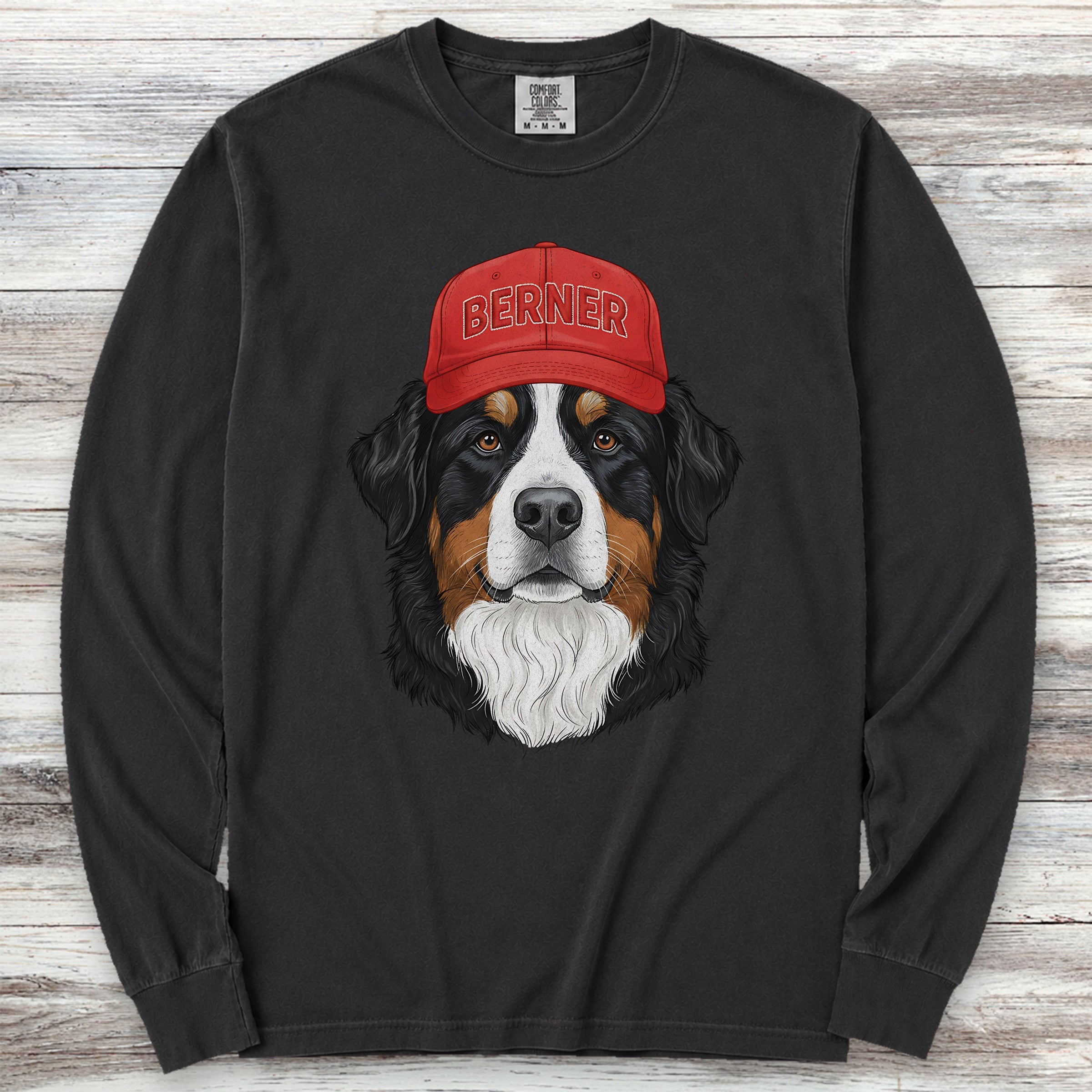 Bernese Mountain Dog Berner Hat Long Sleeve Tee - Black