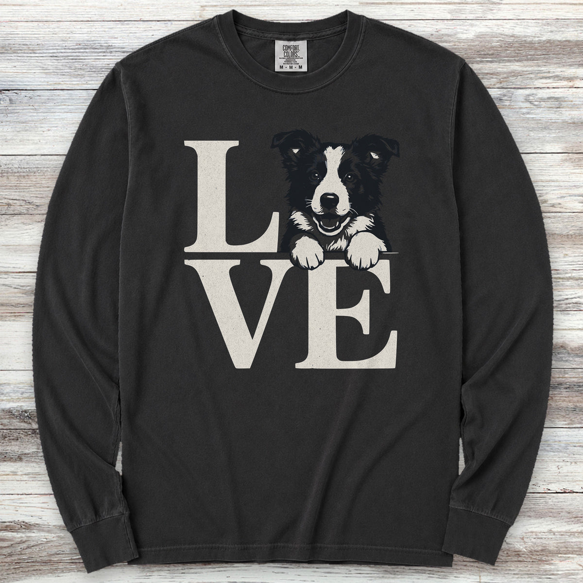Border Collie Puppy Love Long Sleeve Tee - Black