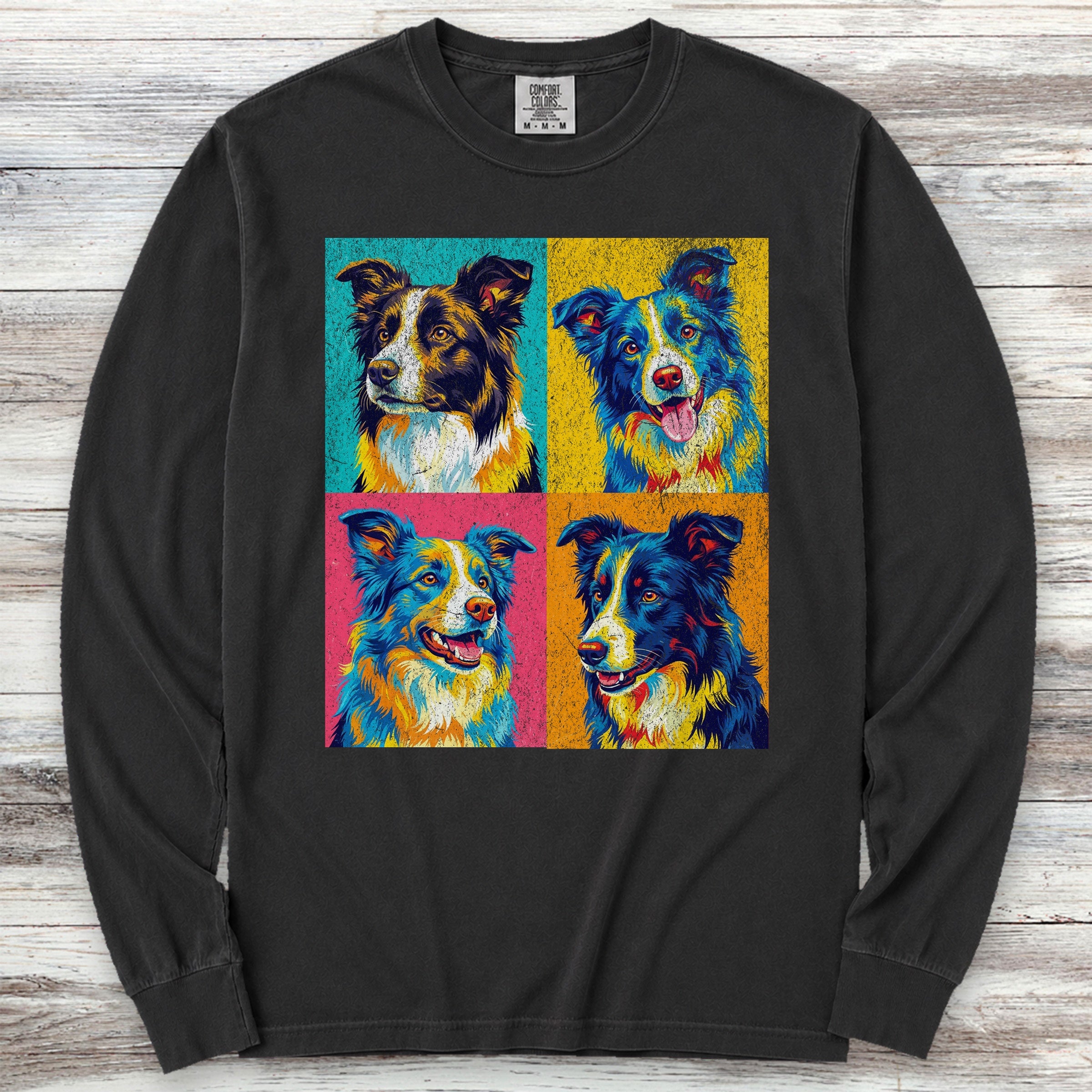 Border Collie Pop Art Long Sleeve Tee - Black