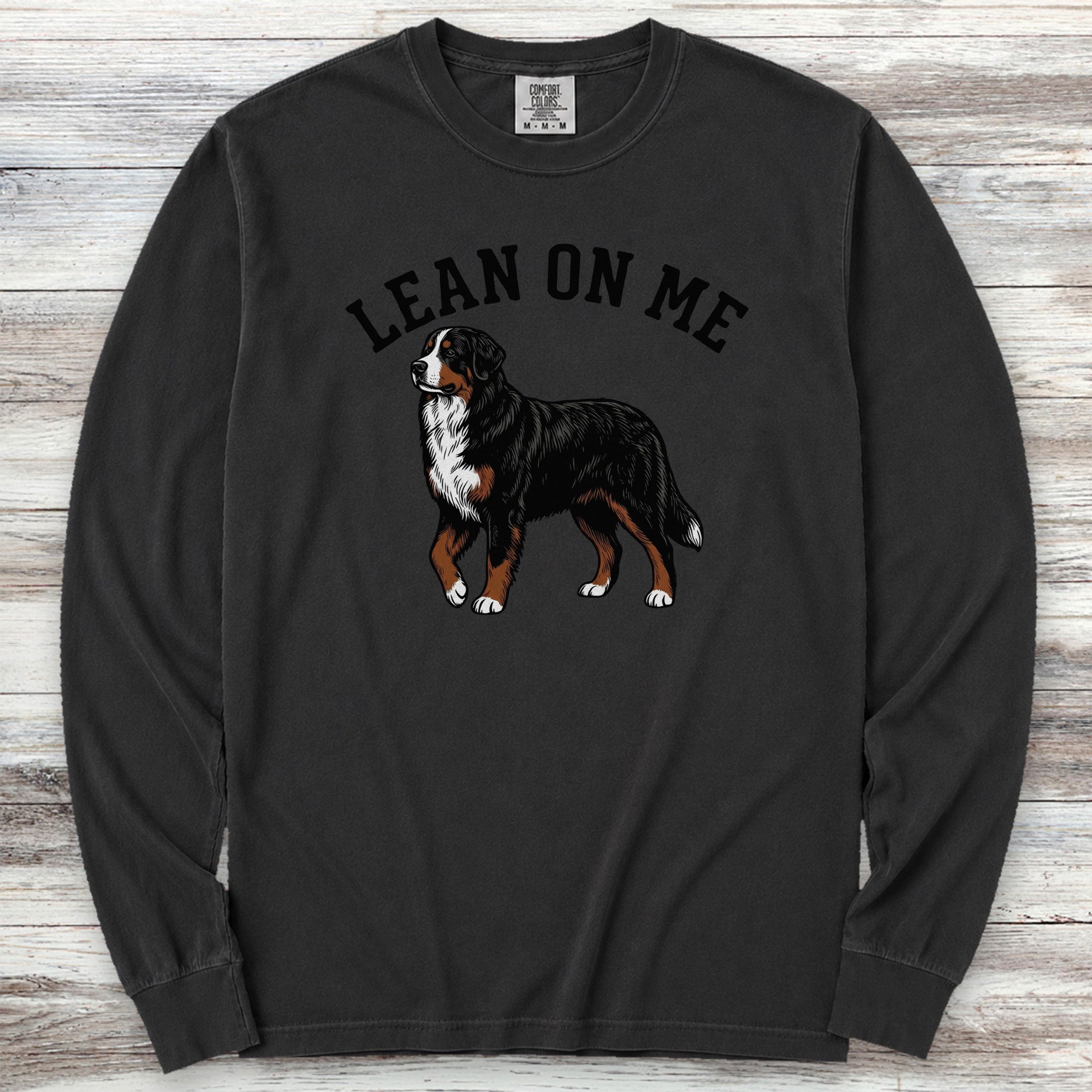 Bernese Mountain Dog Lean on Me Long Sleeve Tee - Black