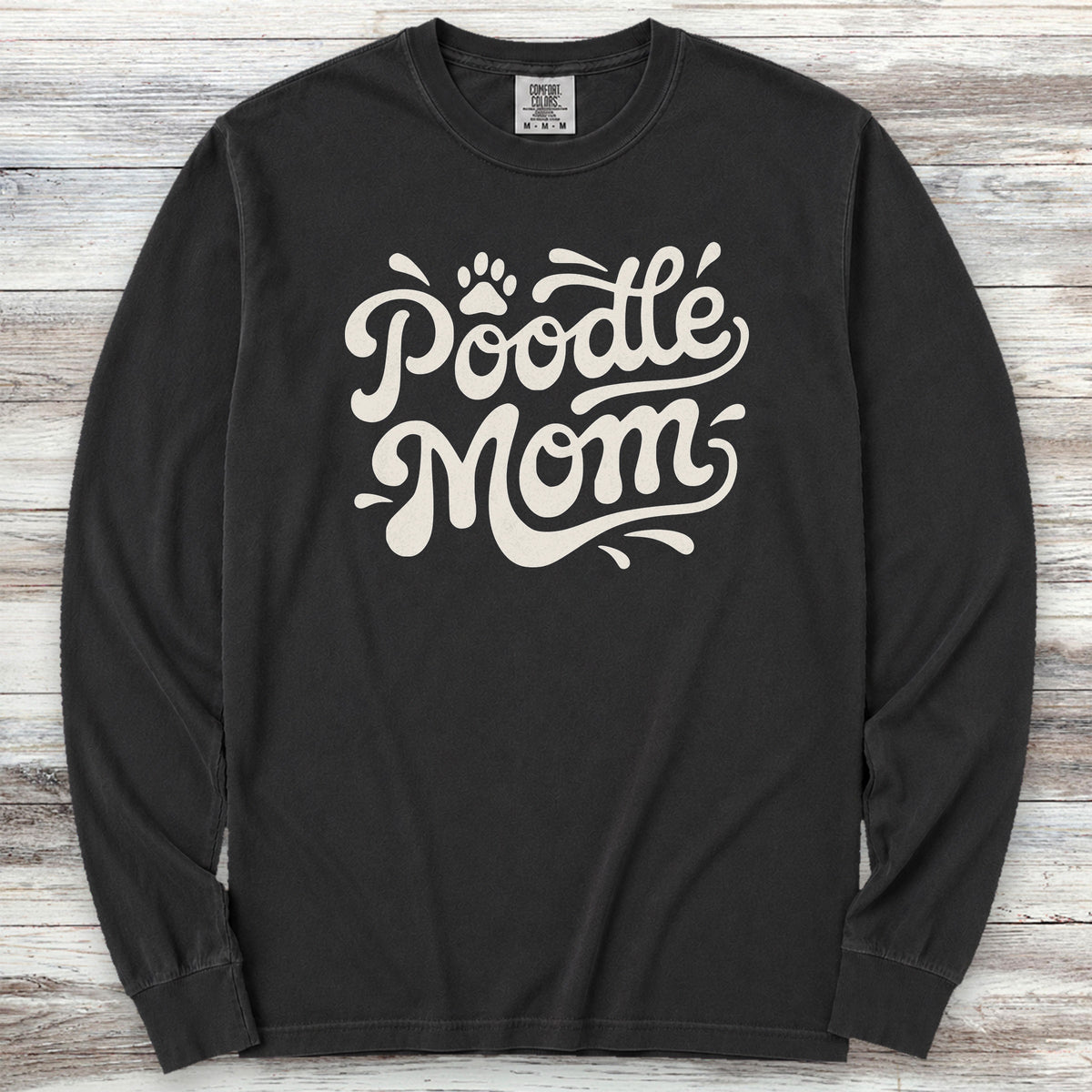 Poodle Groovy Mom Long Sleeve Tee - Black