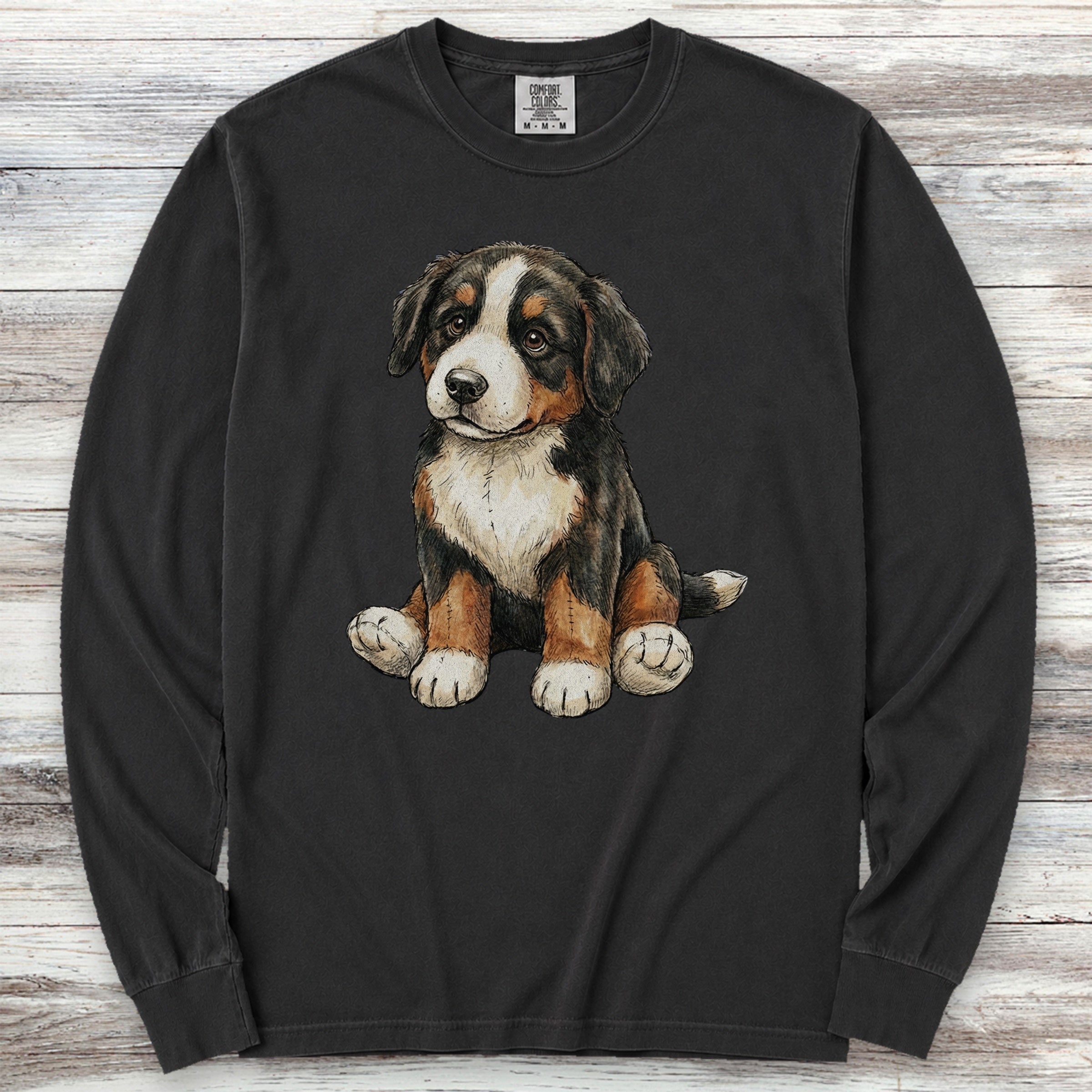 Bernese Mountain Dog Teddy Bear Long Sleeve Tee - Black