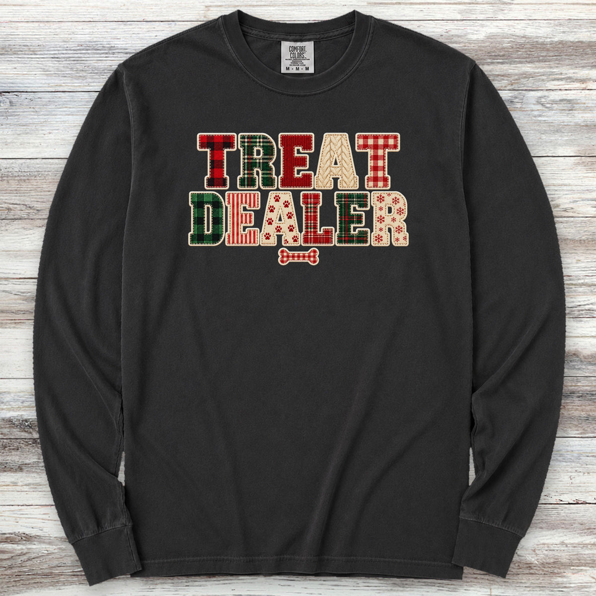 Treat Dealer Holiday Faux Patchwork Long Sleeve Tee - Black