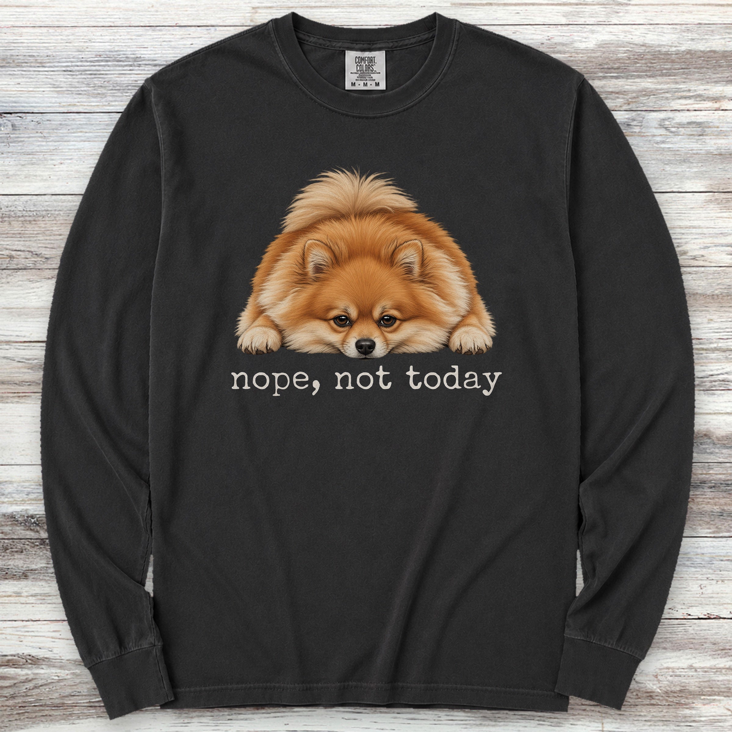 Pomeranian Nope Long Sleeve Tee - Black