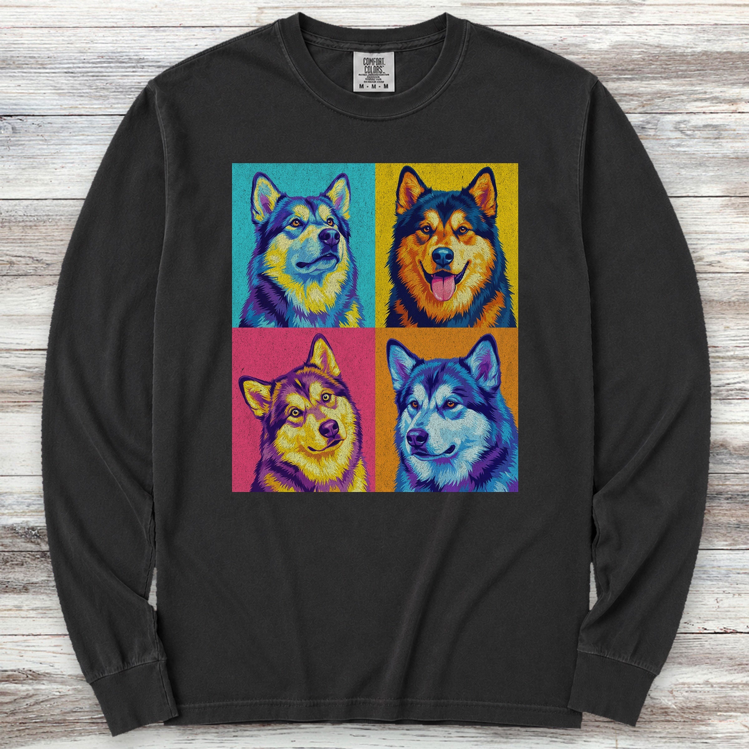 Pop Art Malamute Long Sleeve Tee - Black