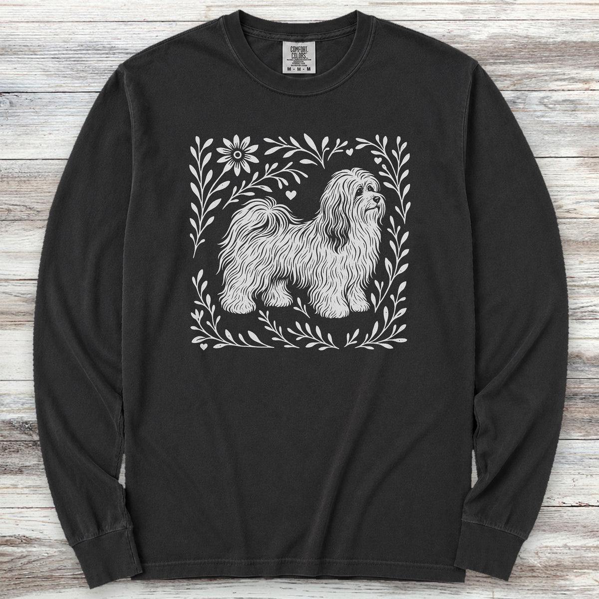 Havanese Linocut Long Sleeve Tee - Black