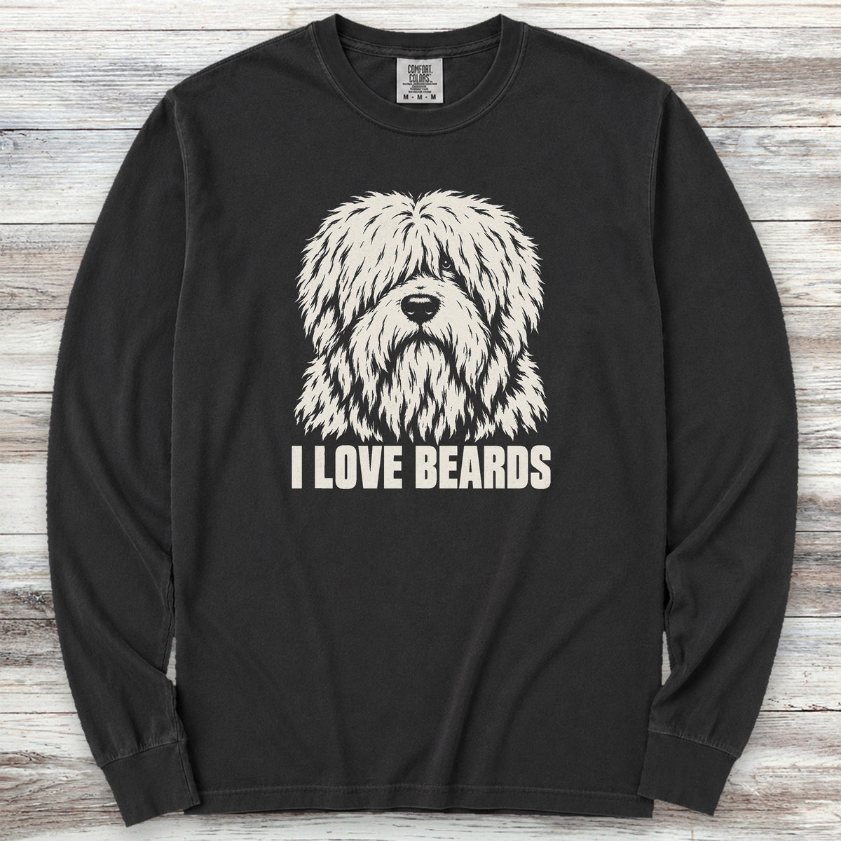 Old English Sheepdog I Love Beards Long Sleeve Tee - Black