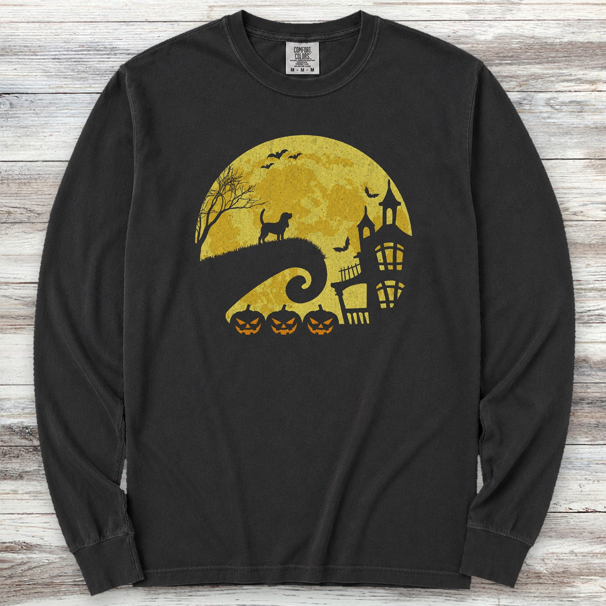 Beagle Halloween Moon Long Sleeve Tee - Black