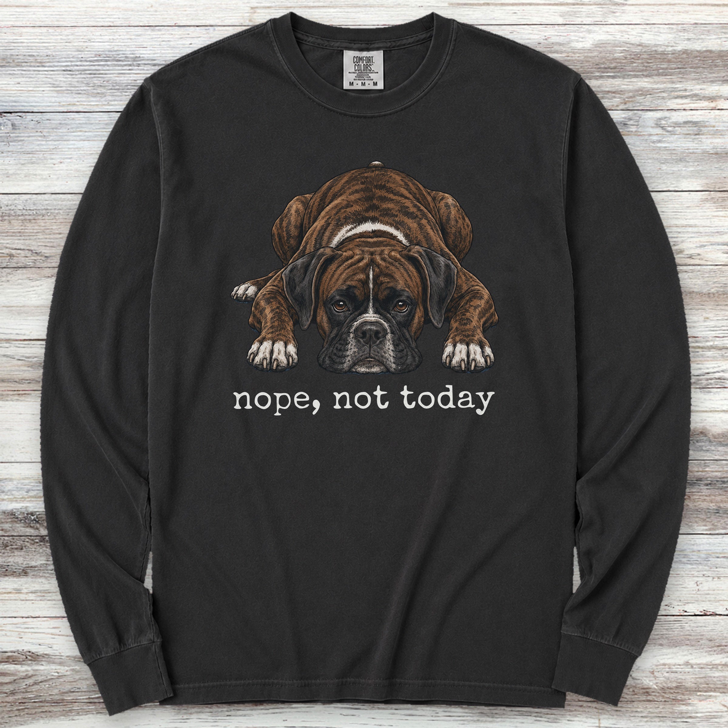 Boxer Brindle Nope Long Sleeve Tee - Black