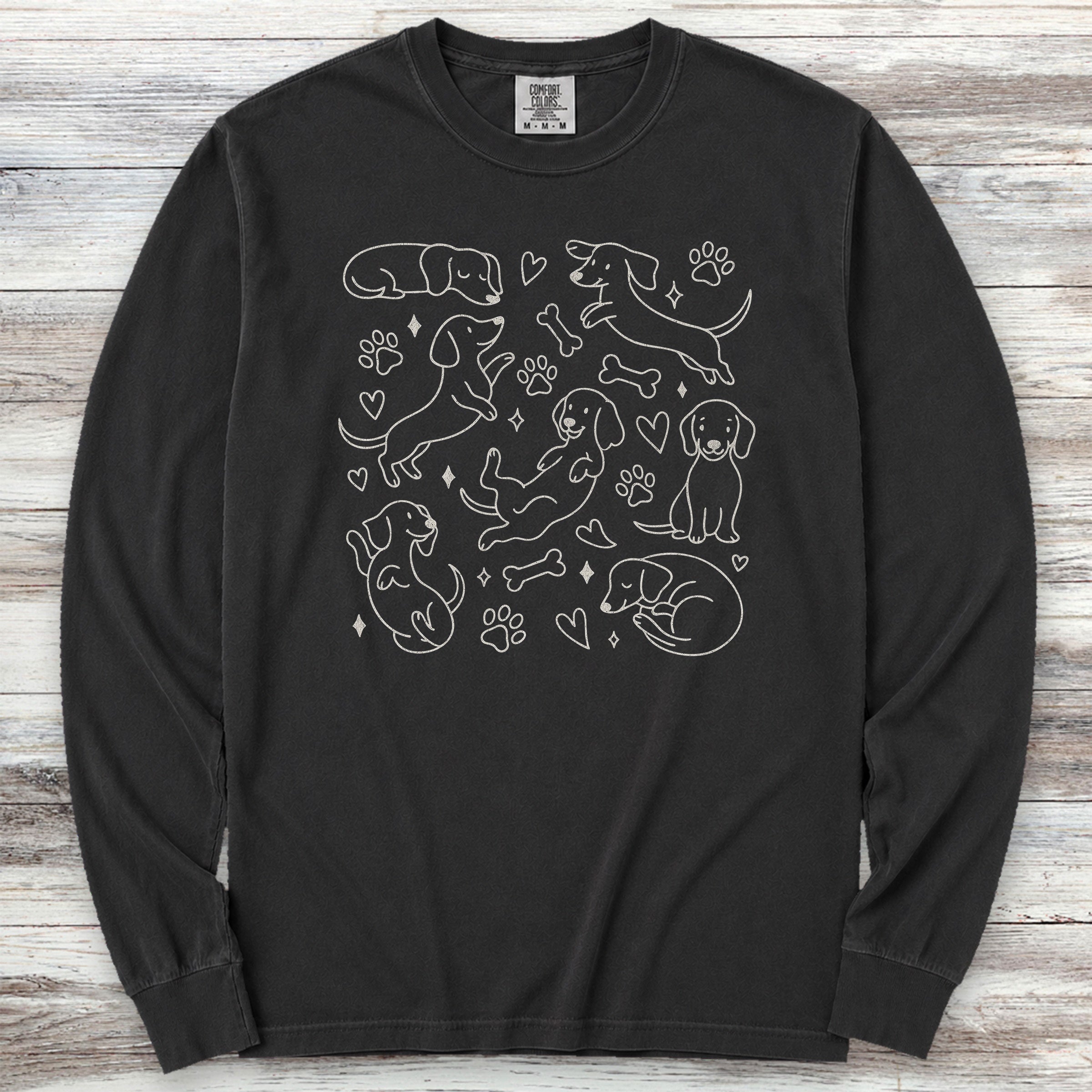Dachshund Doodles Long Sleeve Tee - Black