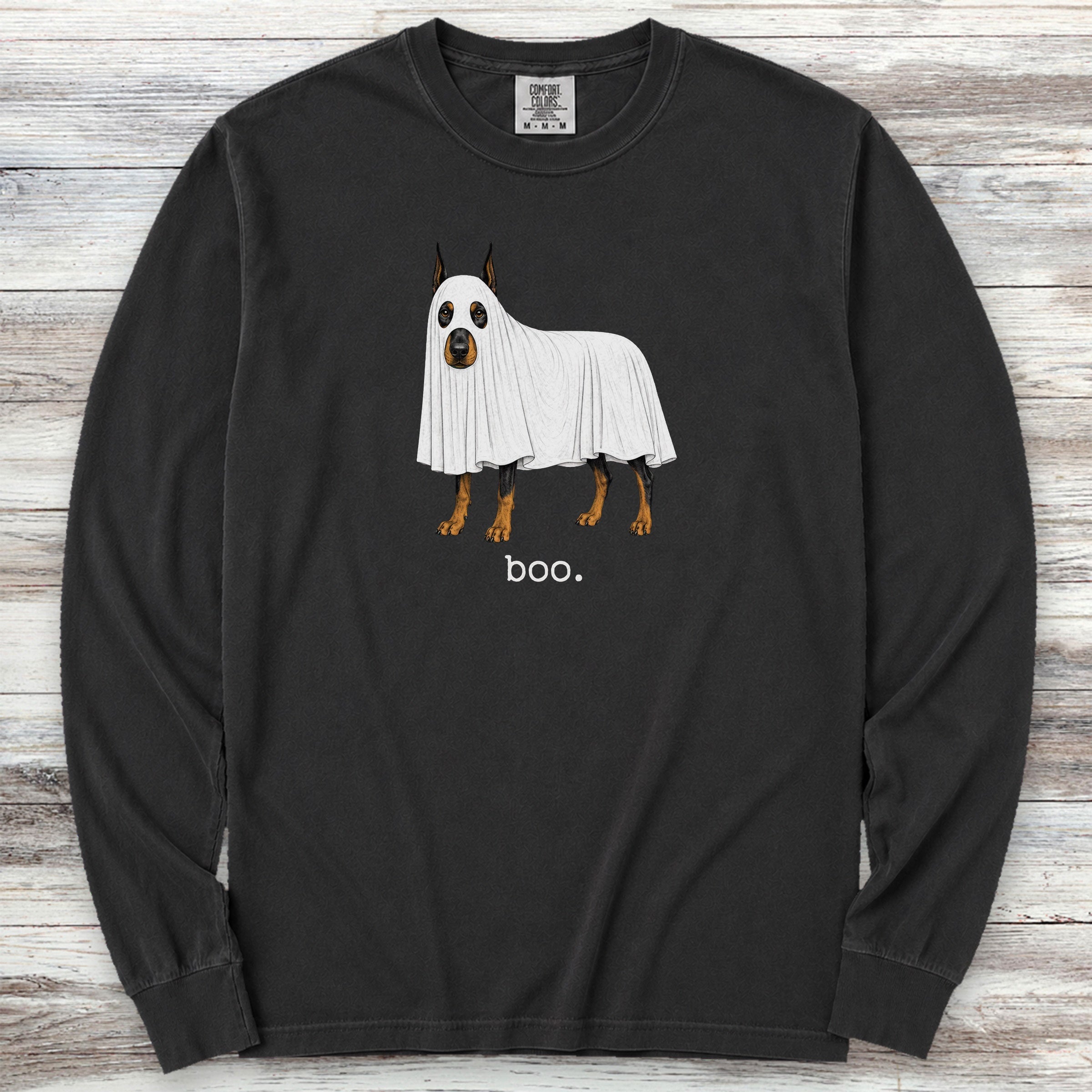 Doberman Pinscher Boo Long Sleeve Tee - Black